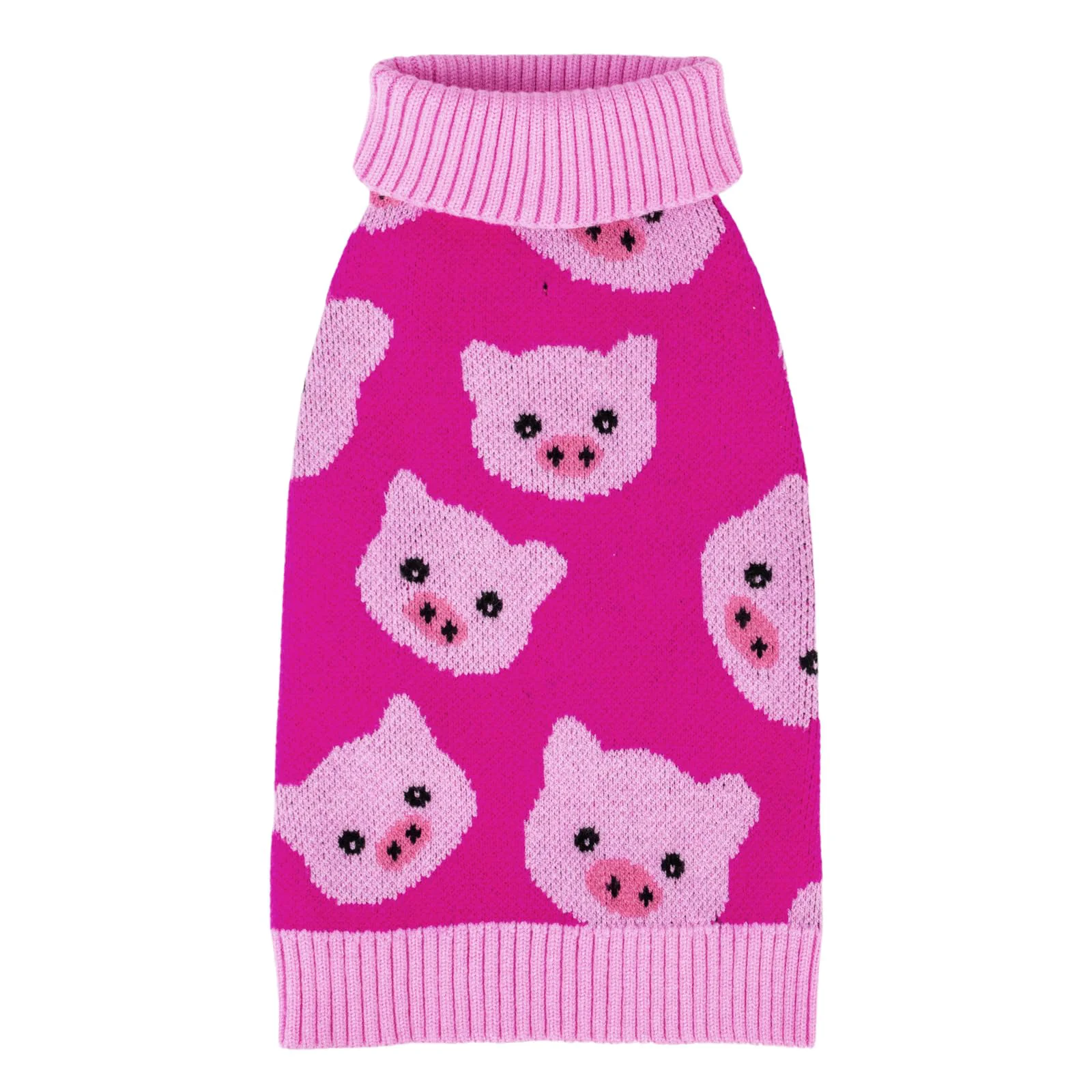 Pure CuteBone Pink Pig Knit Dog Sweater for Medium–Large Dogs Leash Hole Turtleneck Winter Wear Fashionable