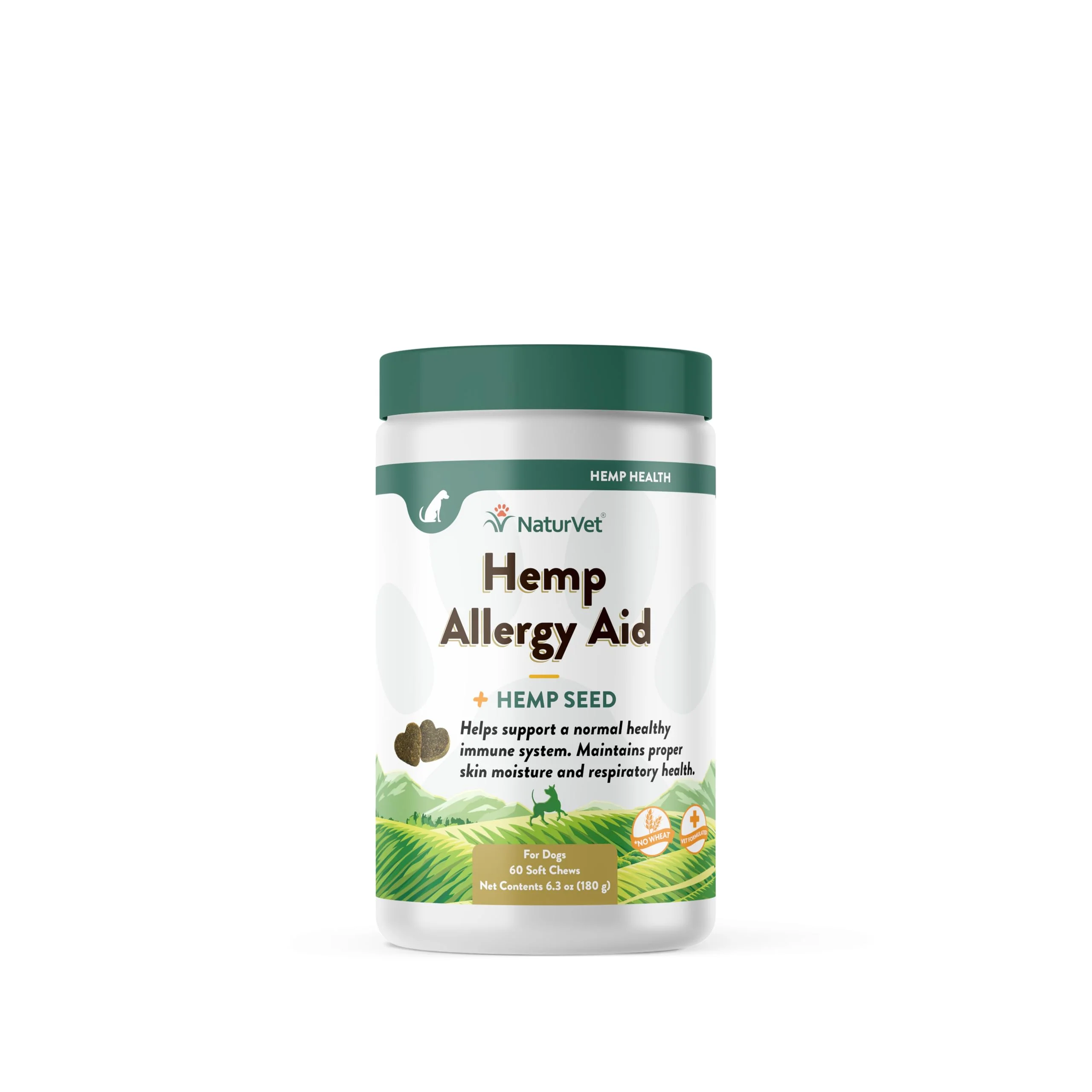 Enhanced NaturVet Hemp Allergy Aid Supplement for Dogs — Seasonal Allergy Support 60 Soft Chews Excellent