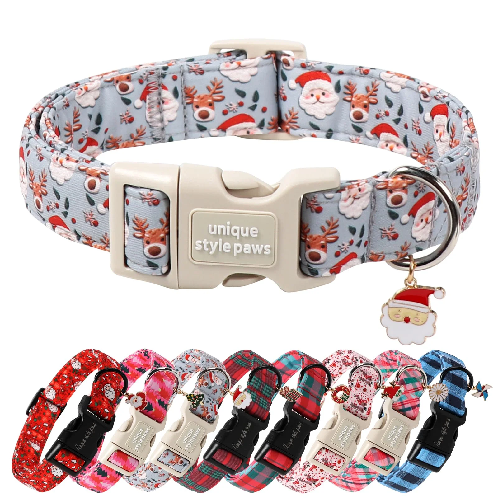Sustainable Unique Style Paws Christmas Cotton Dog Collar – Adjustable XS-XL with Elk Pendant Reliable