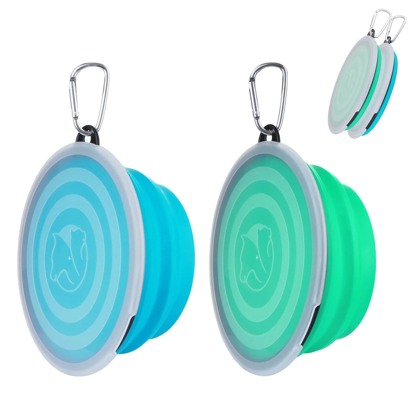 Recyclable SLSON Collapsible Dog Bowls with Cover Lids – 2 Pack Large – Travel-Friendly Light Blue Green Sustainable