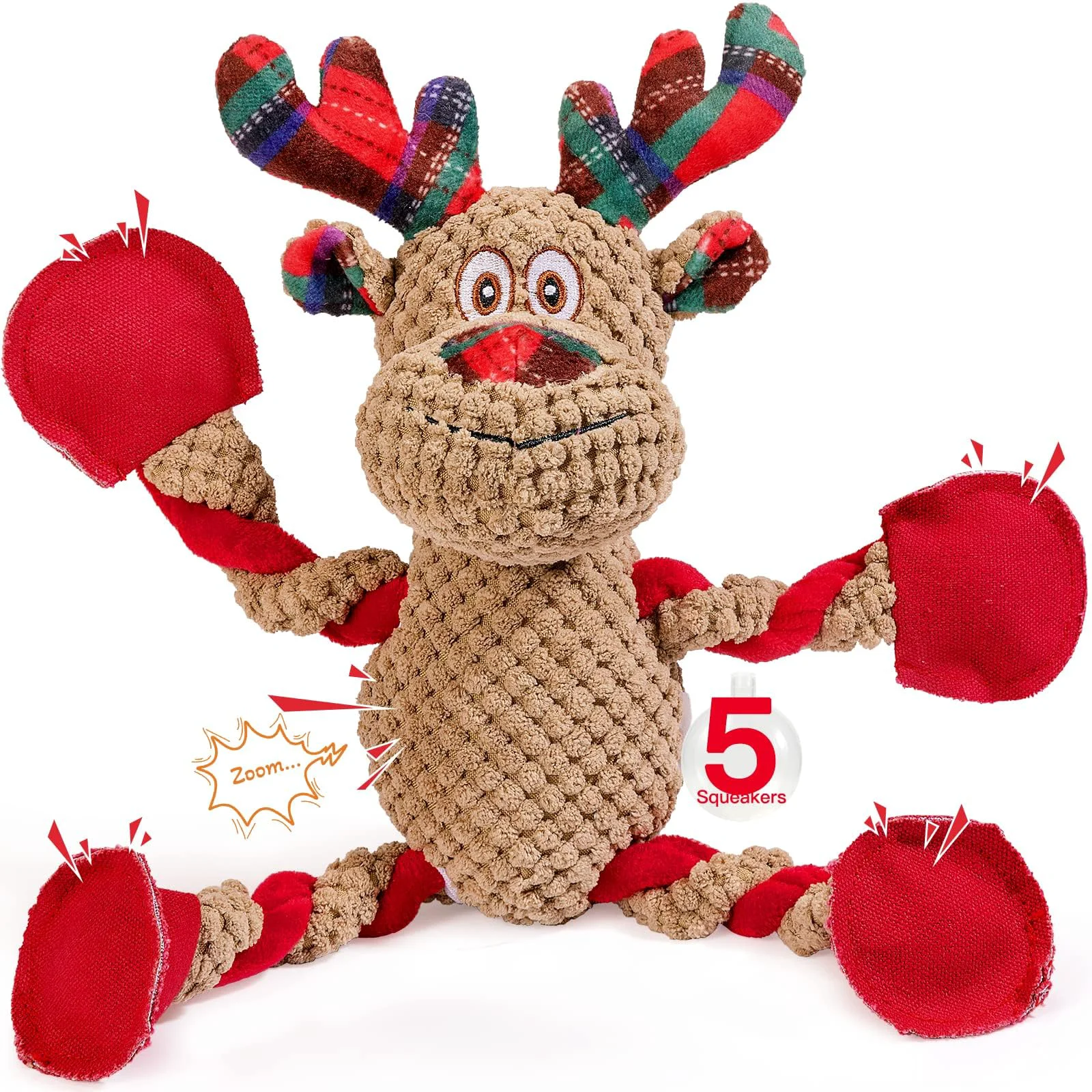 Healthy Pubialo Christmas Squeaky Tug-of-War Dog Toy – Plush Safe Interactive for Dogs Functional