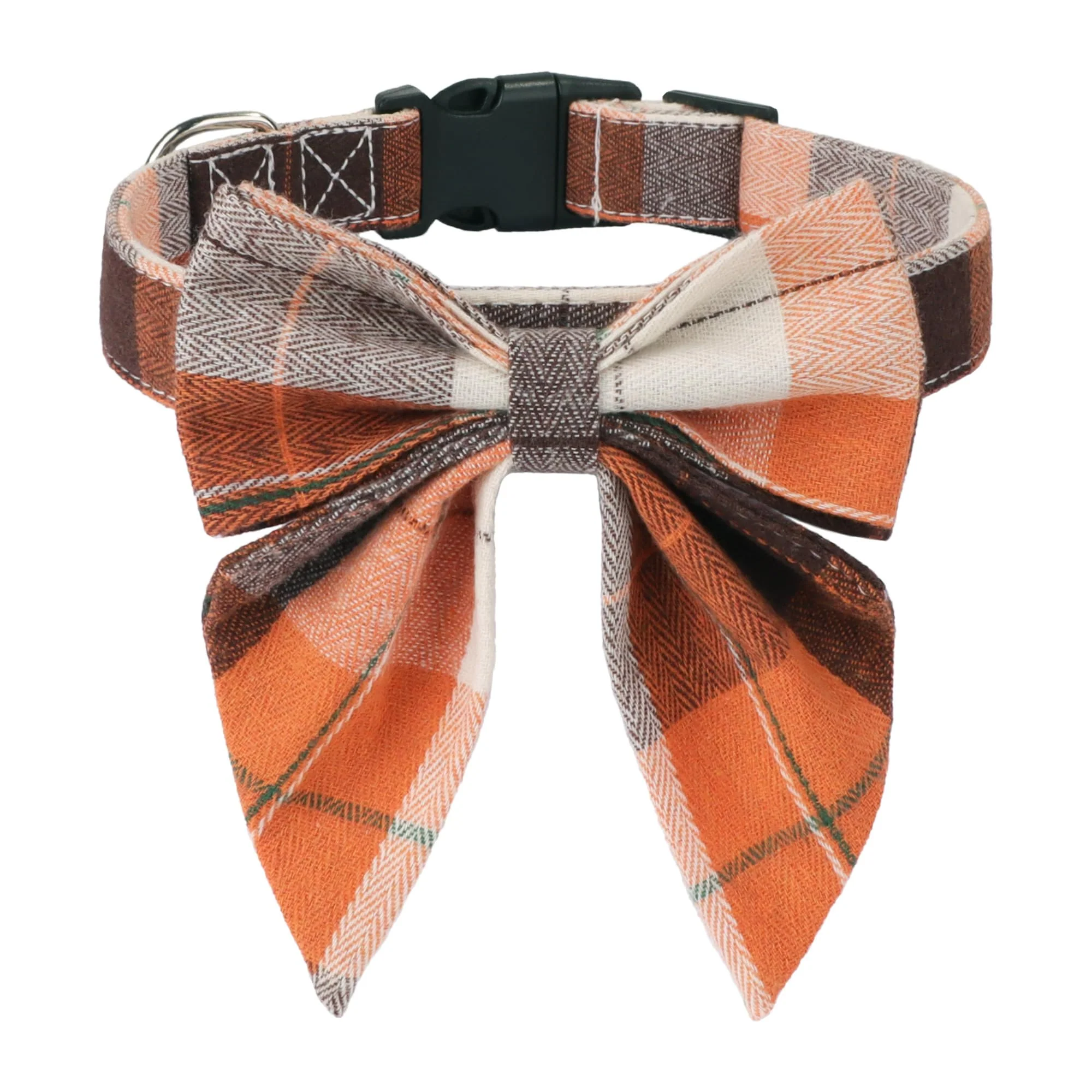 Smooth ADOGGYGO Fall Plaid Dog Collar with Bow — Adjustable Orange Plaid for Small to Large Dogs Natural