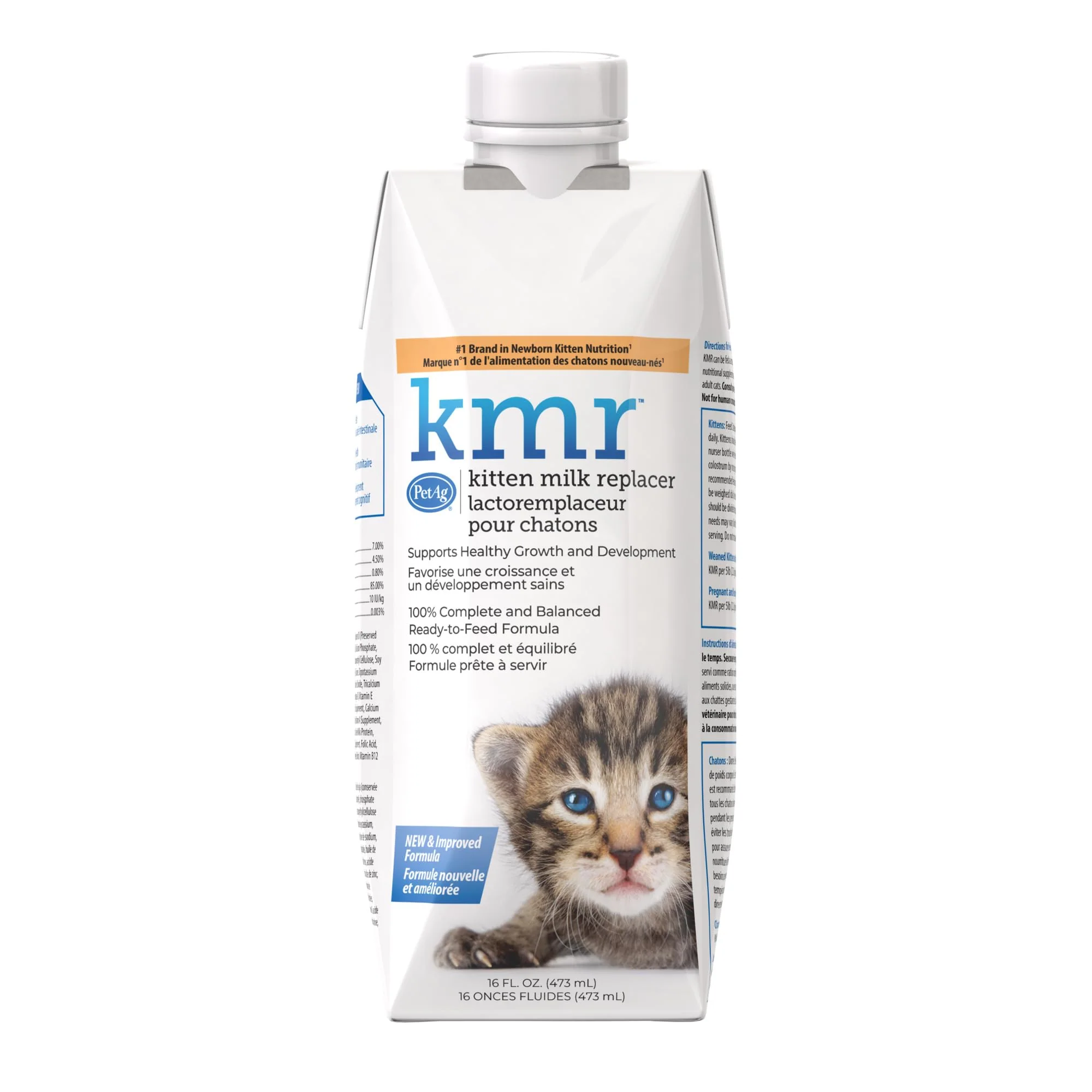 Premium Material PetAg KMR Kitten Milk Replacer Liquid – Ready-to-Feed 16 oz with Vitamins Easy to Digest High-End