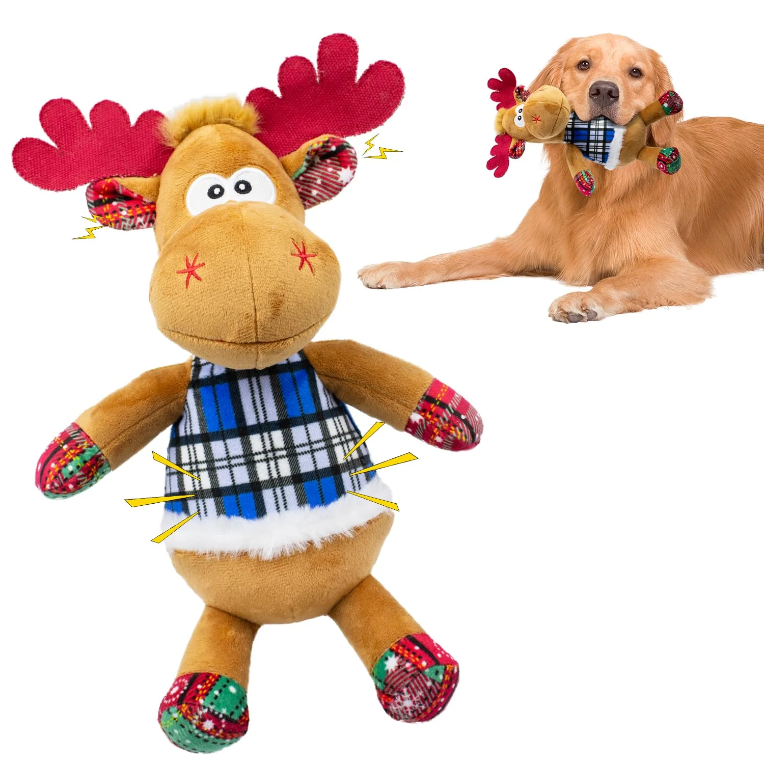 Optimized CneeeeeB Dog Toys Squeaky Interactive Christmas Deer – Plush Teething Tug Toy Efficient