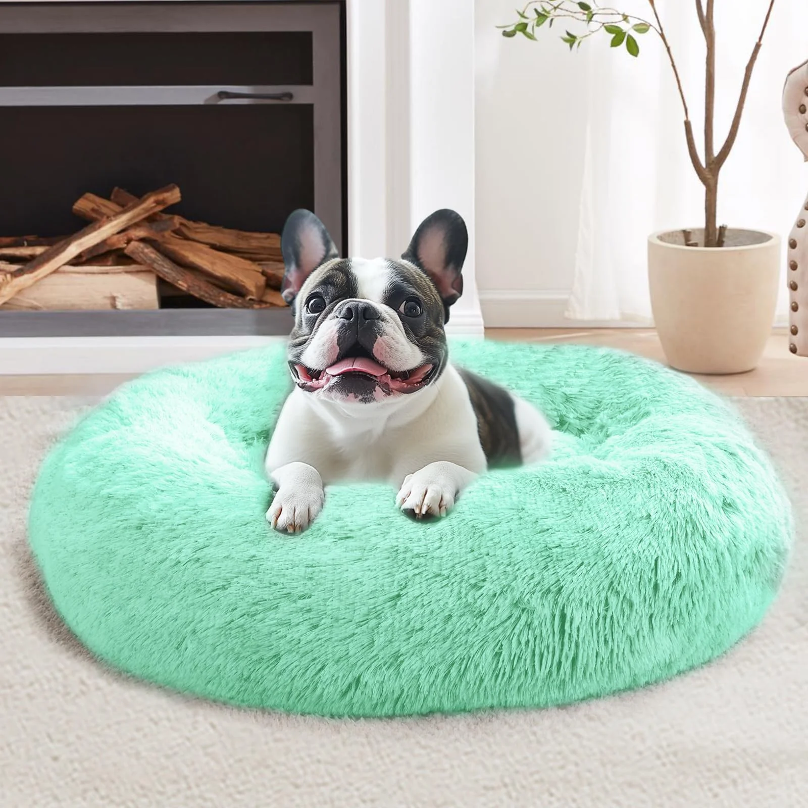 Smart JOLLYVOGUE Calming Donut Bed for Small Pets – 20in Mint Green Washable Quality