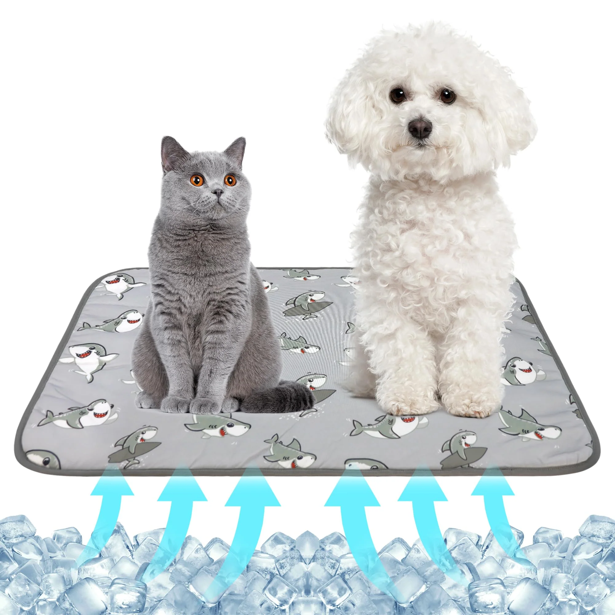 Original Design NACOCO Summer Pet Cooling Mat – Grey Shark Cushion for Cats Dogs Eco-Friendly