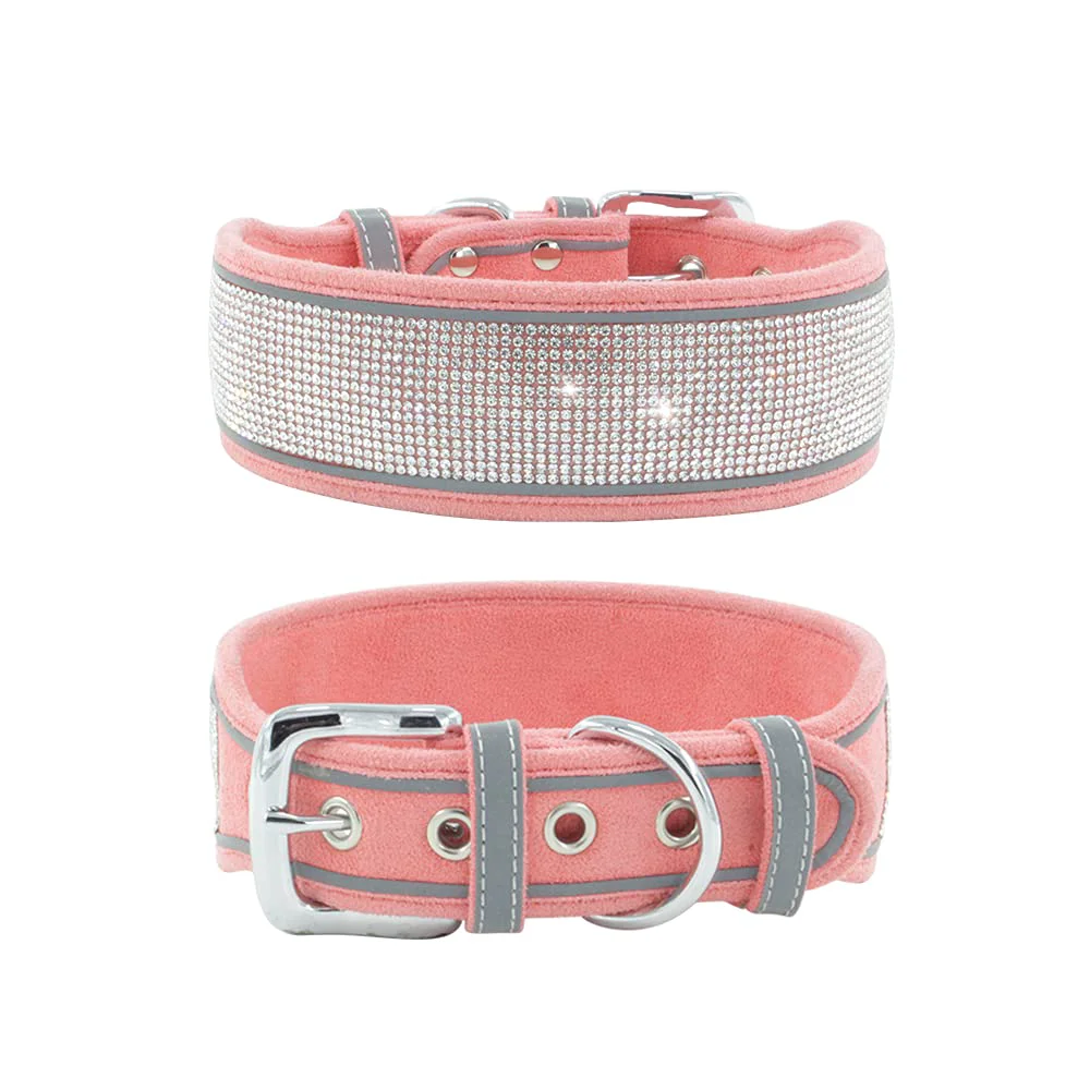 Original haoyueer Rhinestone Dog Collar Pink - Soft Suede Reflective 12-23 in Neck Exclusive