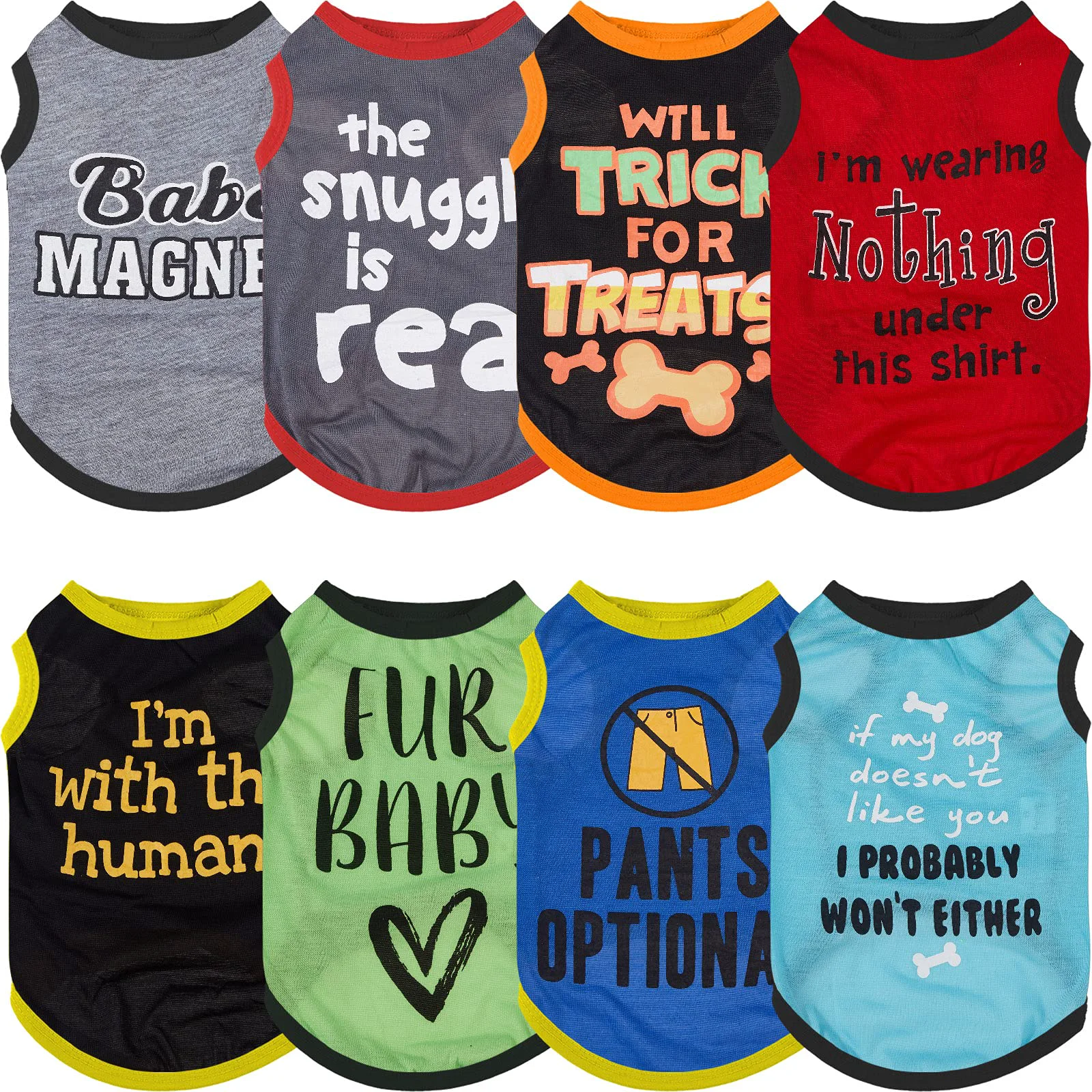 Reusable Saintrygo 8-Piece Dog Shirts - Funny Letter Printed Tees for Dogs Cats High-End