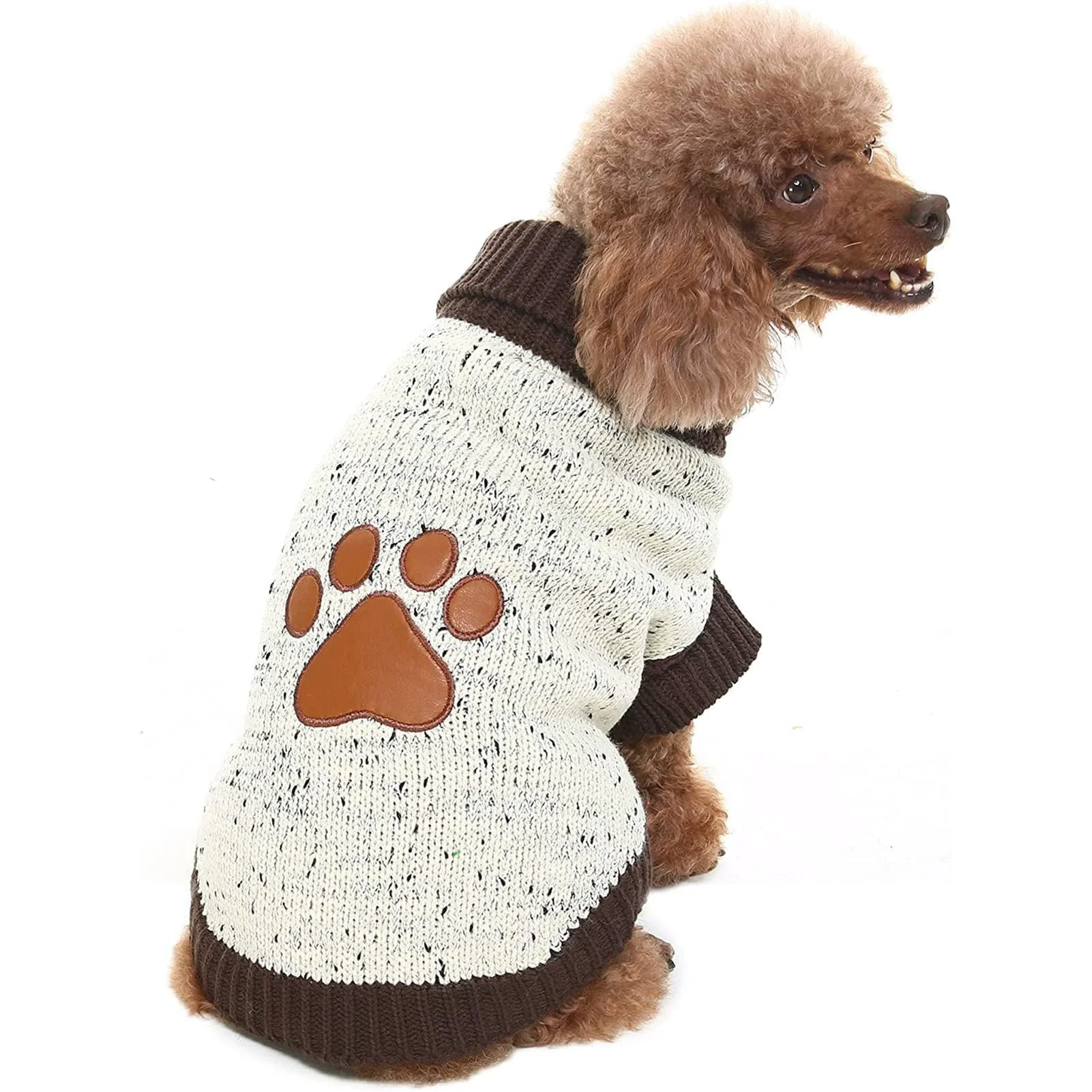 Refined BINGPET Turtle Neck Dog Sweater - Brown Bone Pattern Warm Knit for Small to Large Dogs Contemporary