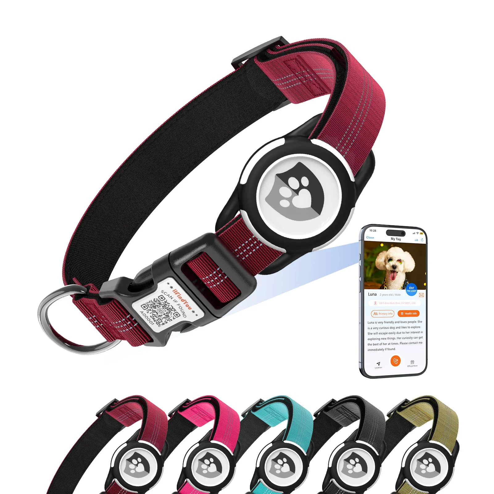 Proven ilFindYou Reflective Dog Collar with AirTag Holder – Adjustable XS to L Premium Packaging Sustainable