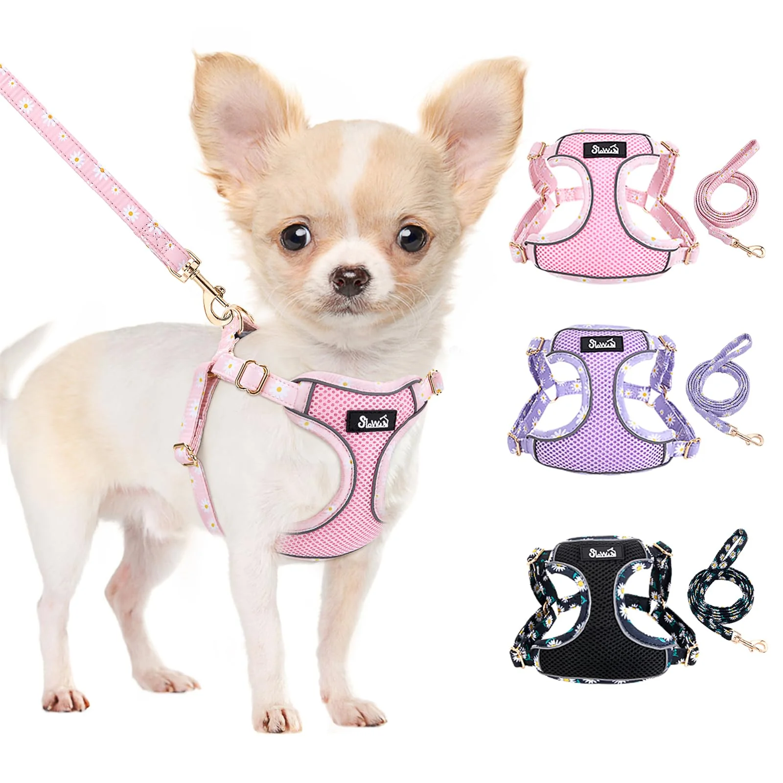 Next-Generation SlowTon Small Dog Harness - No-Pull Mesh Harness Leash Set XXS Pink Official