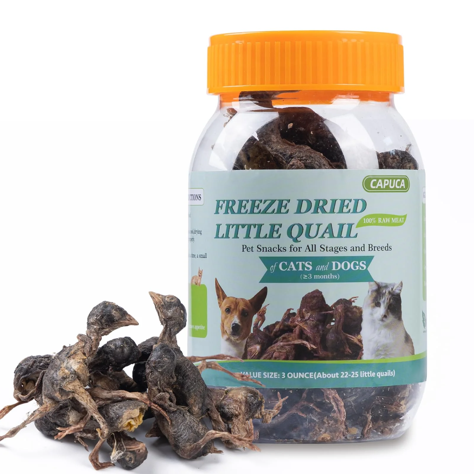 Stylish Capuca ze-Dried Quail Treats for Cats Dogs — Single-Ingredient Grain- High-Protein Snacks 3oz Optimized