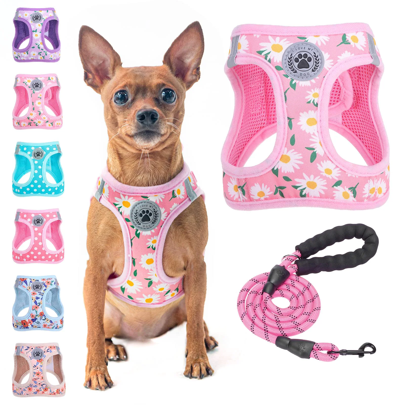 Excellent BEAUTYZOO Step-In Floral Reflective Harness Leash Set – No-Pull No-Choke XXS-XS-S Efficient