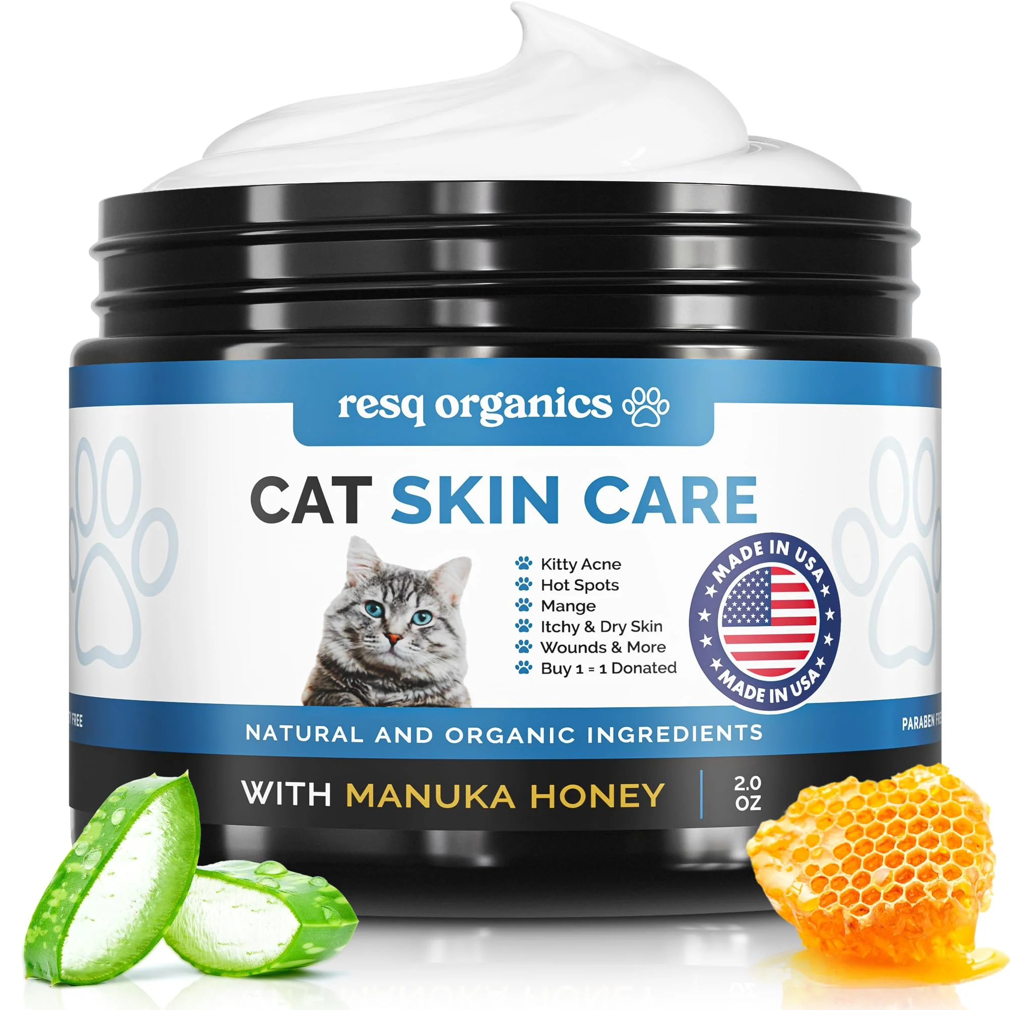 Next-Generation ResQ Organics Cat Paw Balm 2 oz – Gentle Hot Spot Treatment for Cats Clean