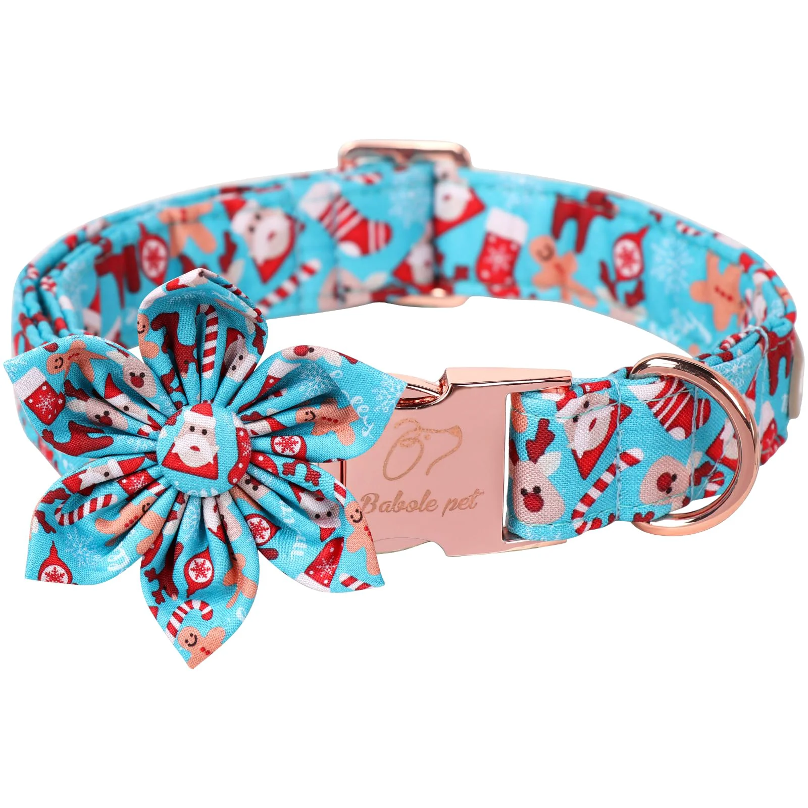 Pure Babole Pet Christmas Dog Collar with Flower Bow – Adjustable Blue Holiday Bowtie Top-Quality
