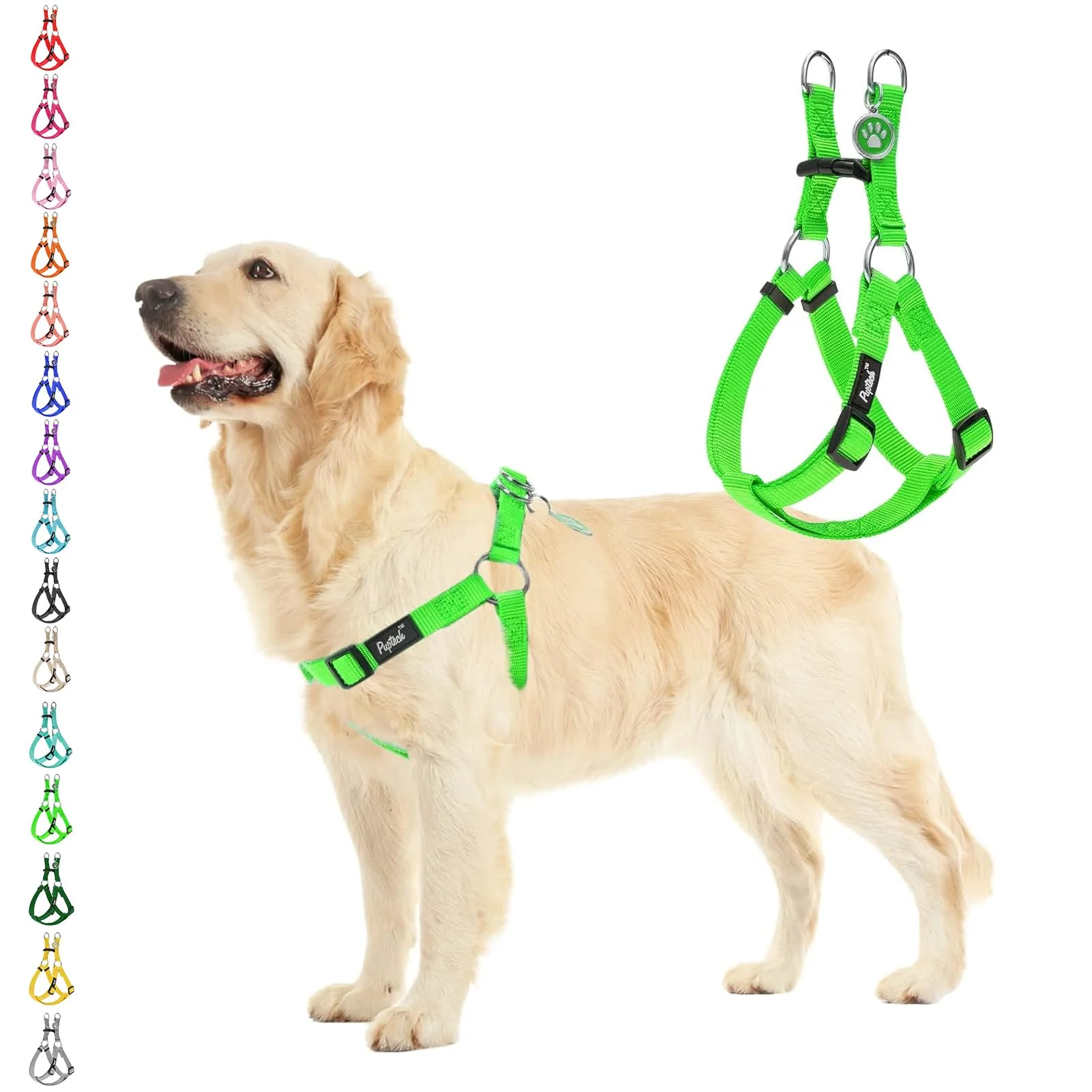 Prestigious PUPTECK No Pull Dog Harness – Easy Step-in Adjustable Nylon Vest with ID Tag Green L Fine Crafted