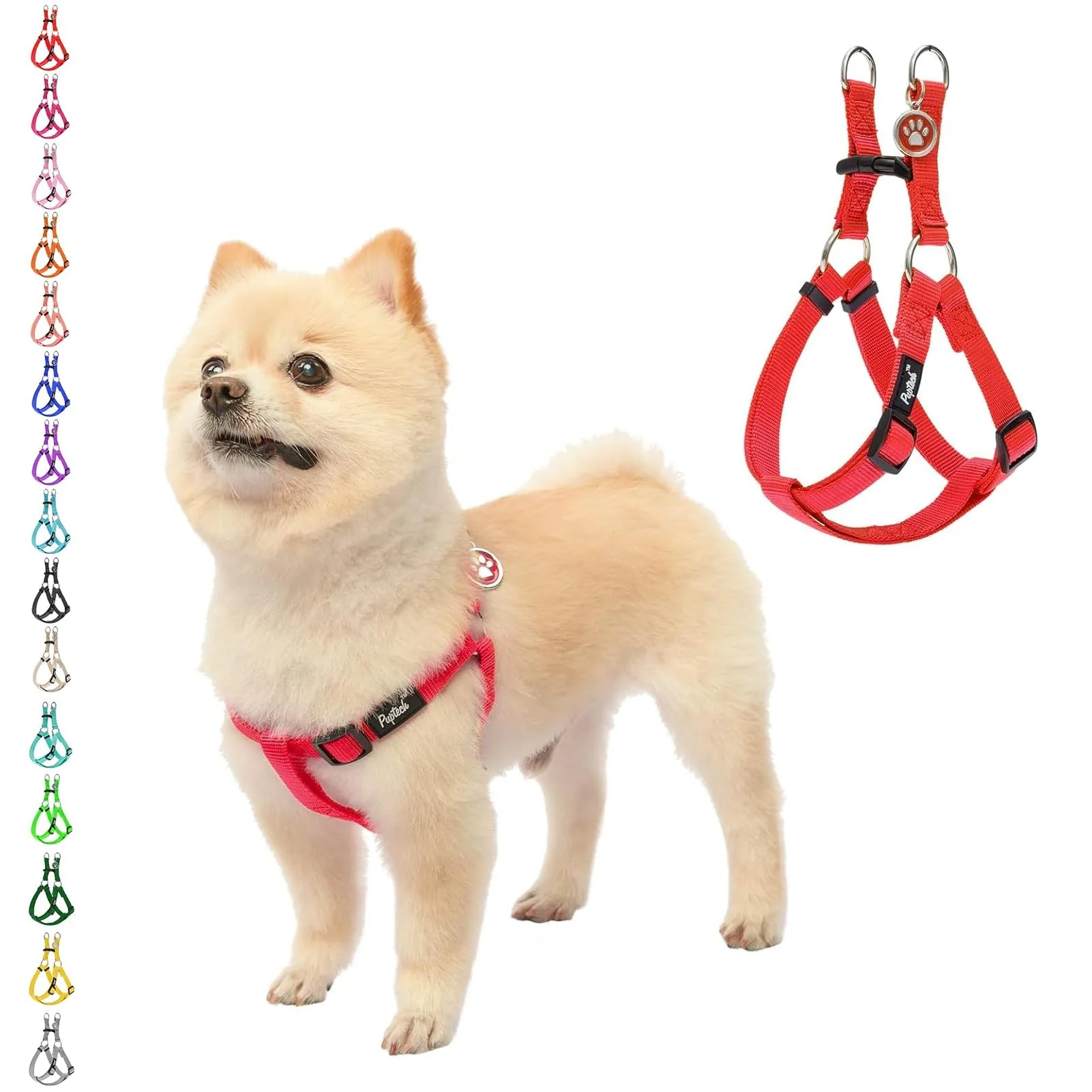 Official PUPTECK No Pull Dog Harness - Soft Adjustable Step-In Nylon Vest with ID Tag X-Small Red Elite