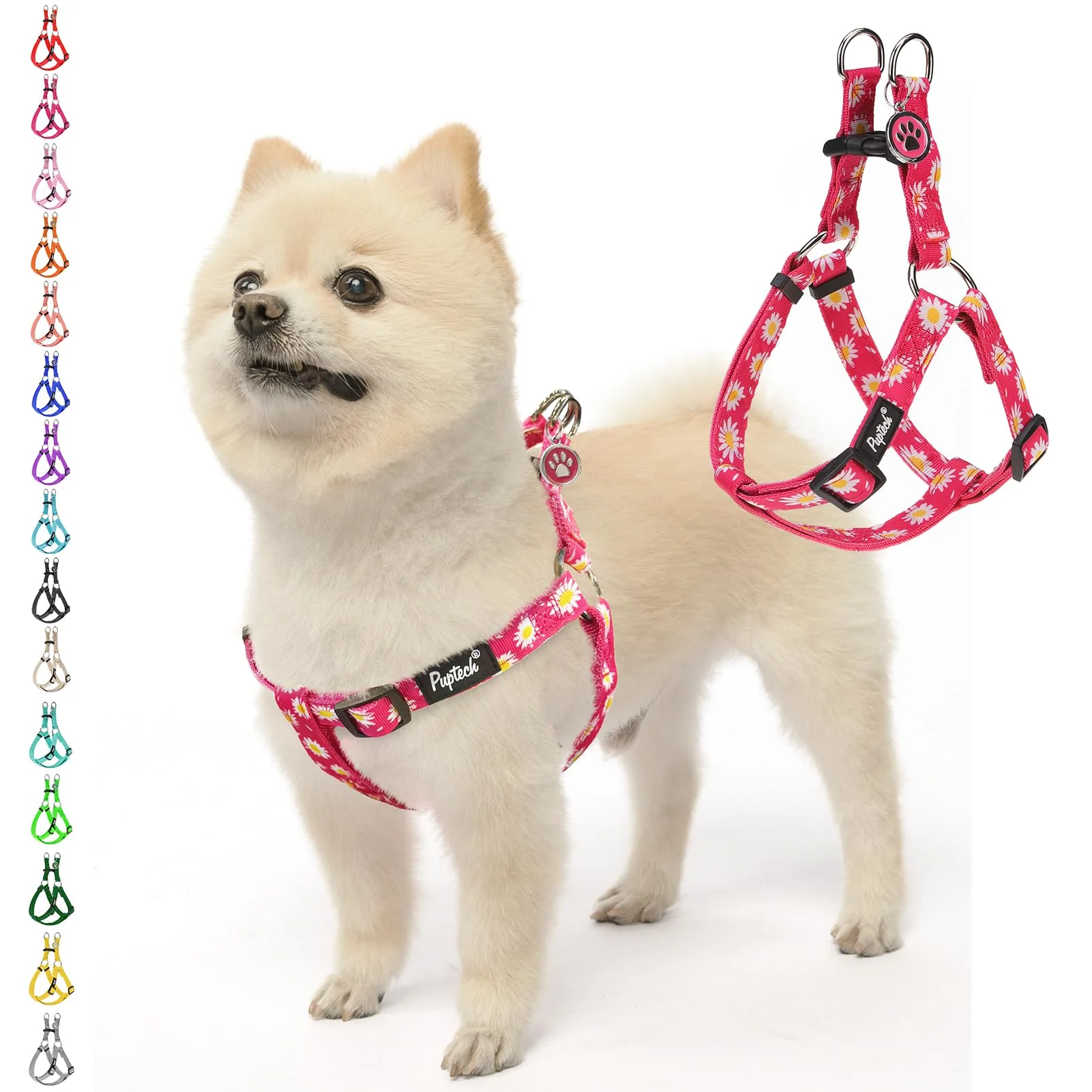 High-Quality PUPTECK No Pull Dog Harness - Soft Adjustable Step-In Vest Fuchsia Daisy M Comfortable