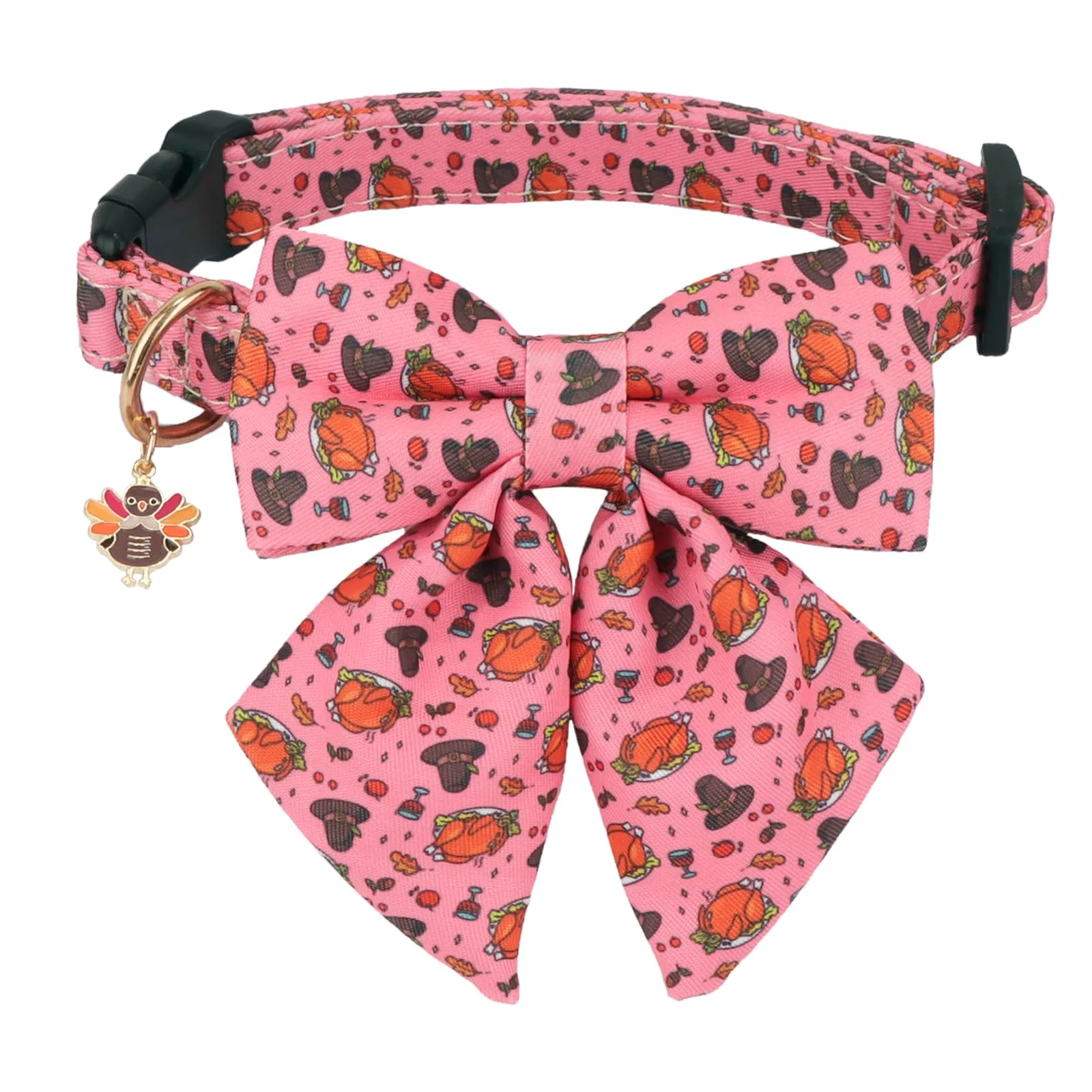 Easy-to-Use PTDECOR Thanksgiving Dog Collar with Bowtie – Adjustable Pink Turkey Collar for Medium Dogs Quality