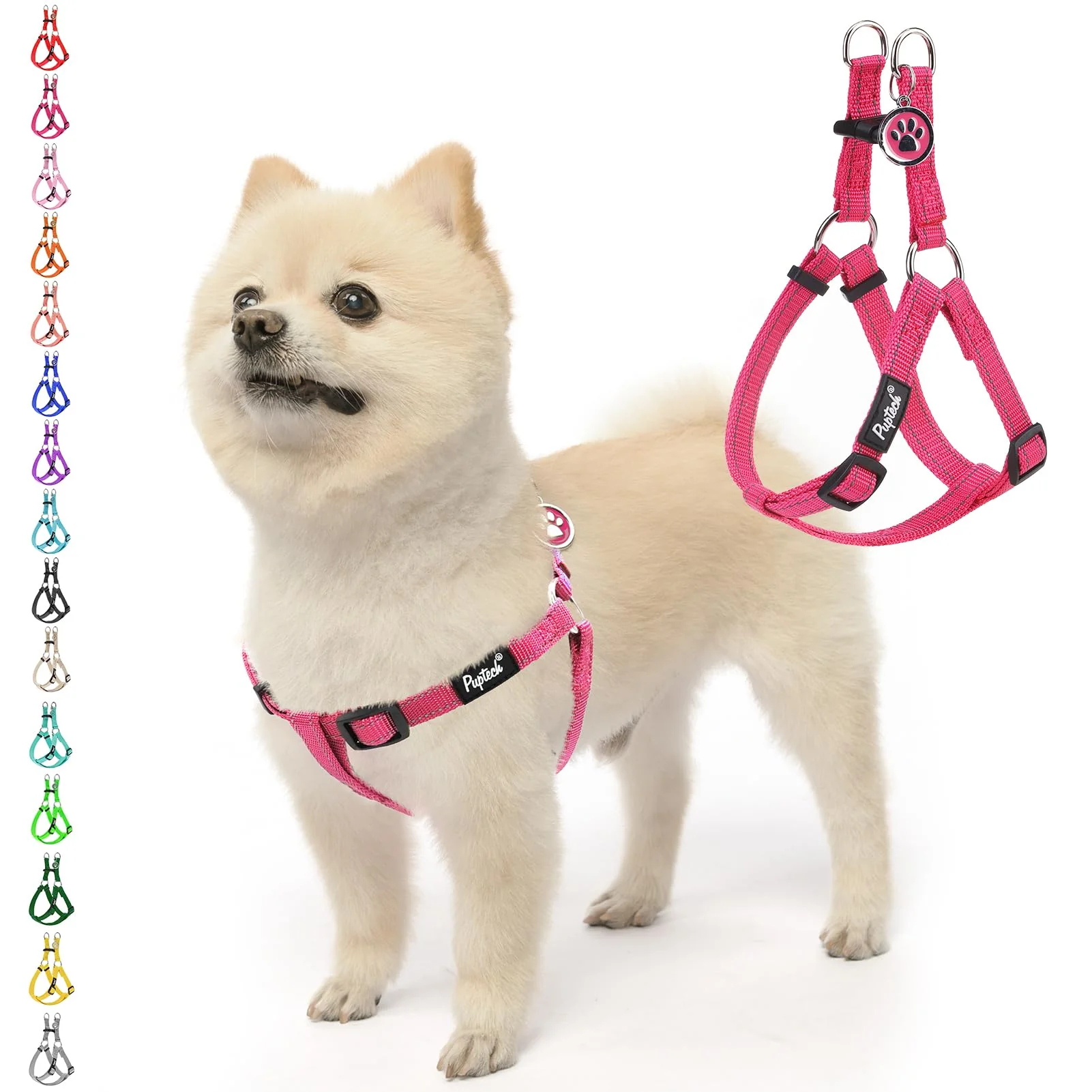 Flexible PUPTECK No Pull Dog Harness – Soft Adjustable Step-In Vest in Reflective Pink Size S