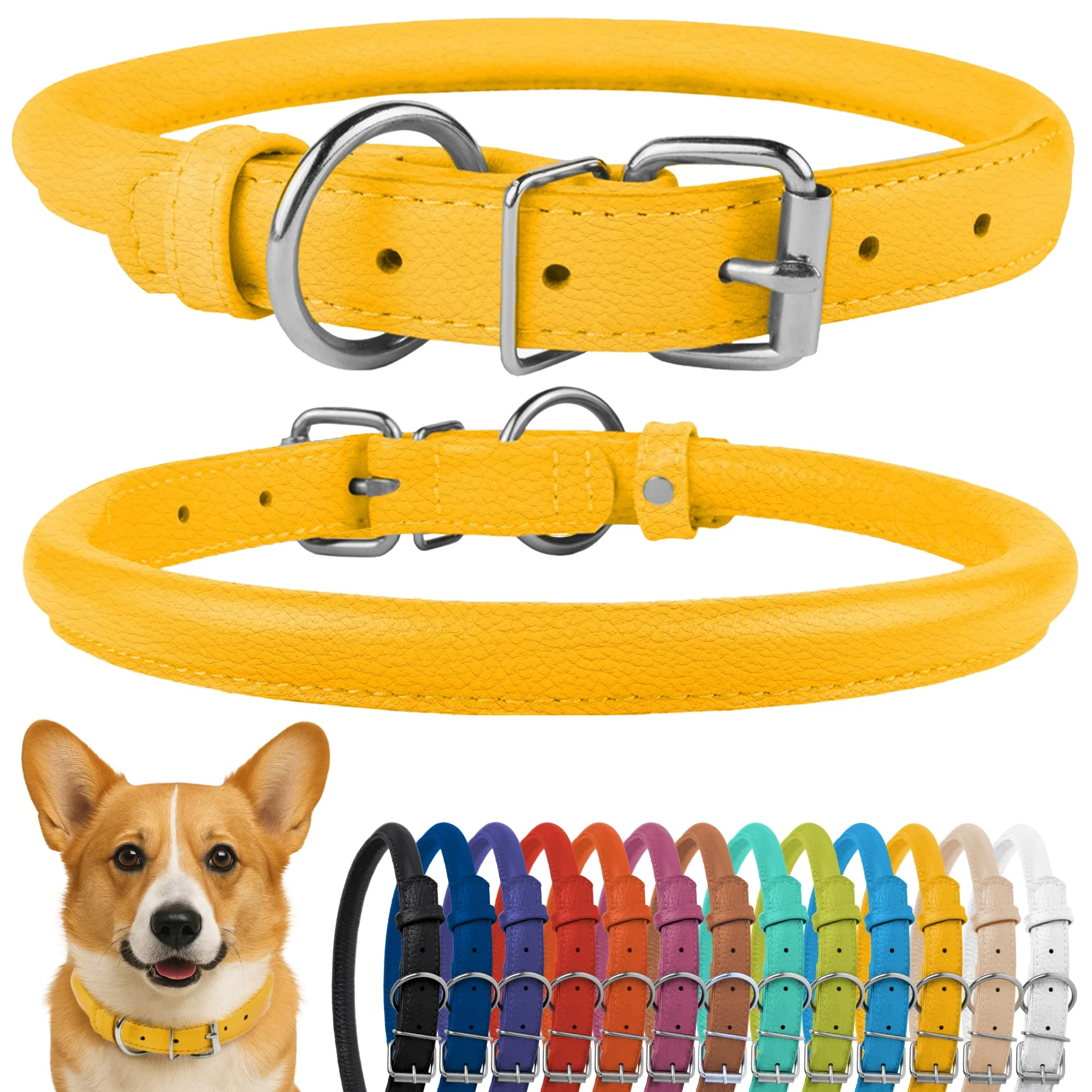 Convenient CollarDirect Rolled Leather Dog Collar – Soft Padded 11–14 Inch 13 Colors Fine
