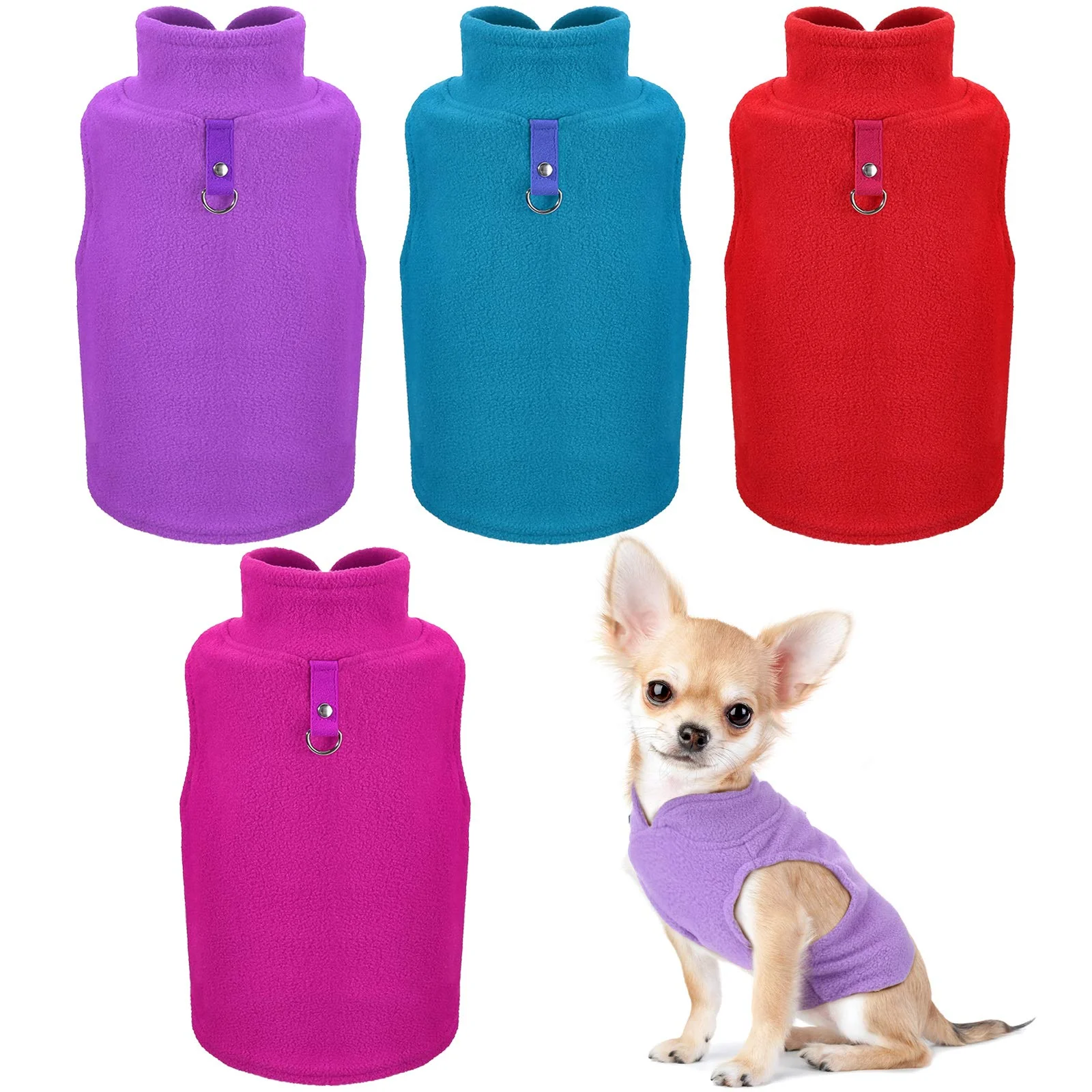 Refined SATINIOR 4 Pieces Stretch Fleece Dog Sweater Set – Cozy Winter Vests with D-Ring Leash for Small Medium Dogs Exceptional