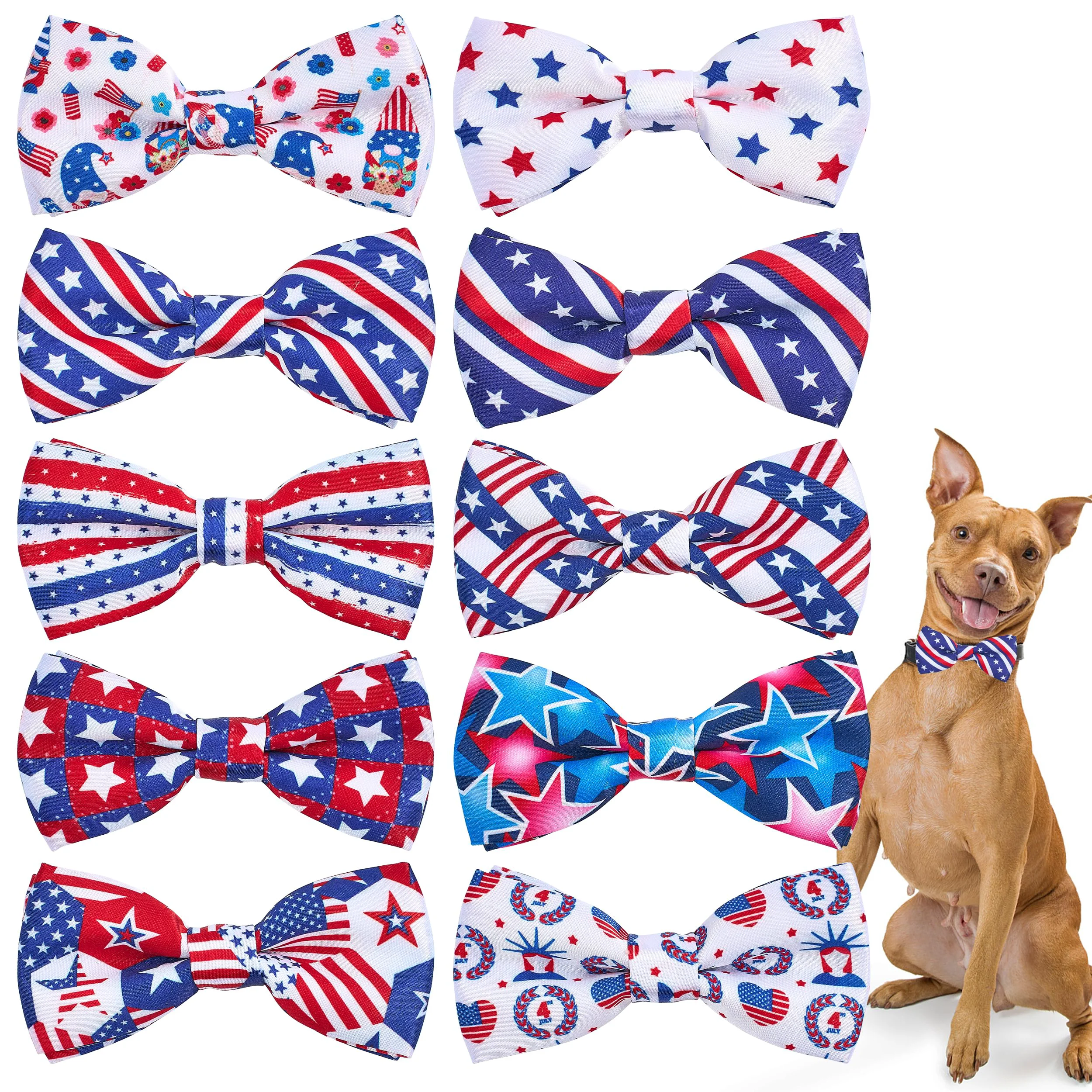 Next-Generation PET SHOW 10-Pack US Flag Dog Bow Ties Patriotic Collar Attachments for Small Medium Dogs Exceptional