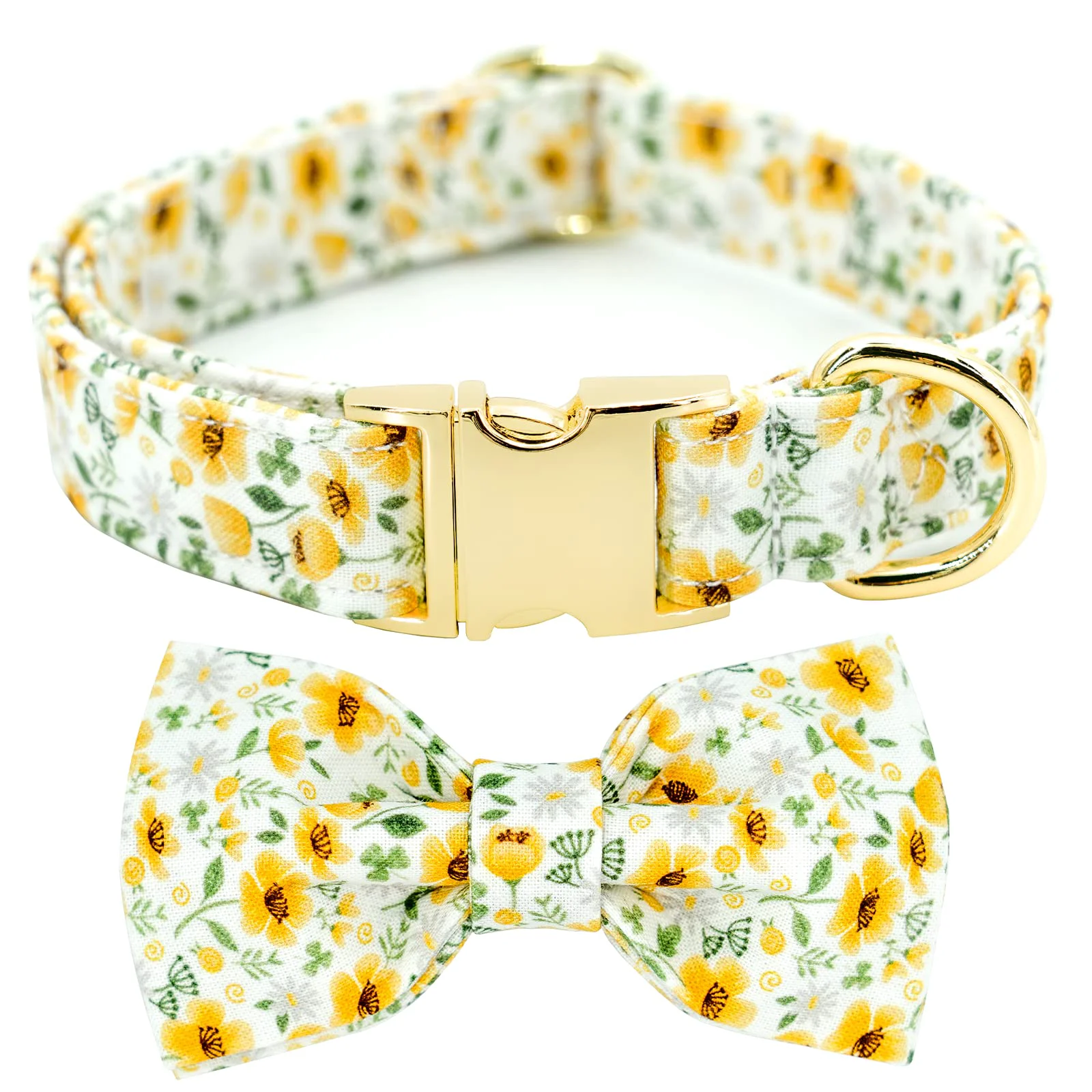 Clean Tunkoo Floral Bow Tie Dog Collar – Adjustable Cotton Collar with Premium Metal Buckle Daisy Flowers User-Friendly