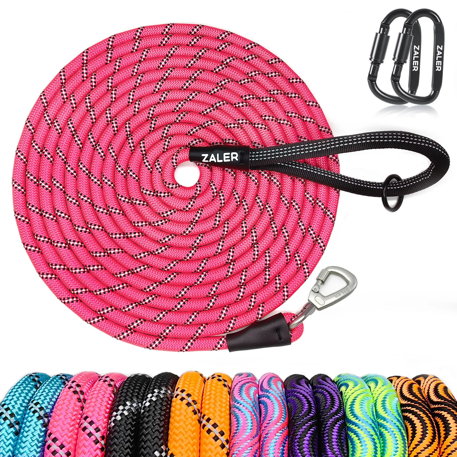 High-Performance ZALER Long Dog Leash – 50ft Pink Heavy-Duty Reflective Training Lead Official