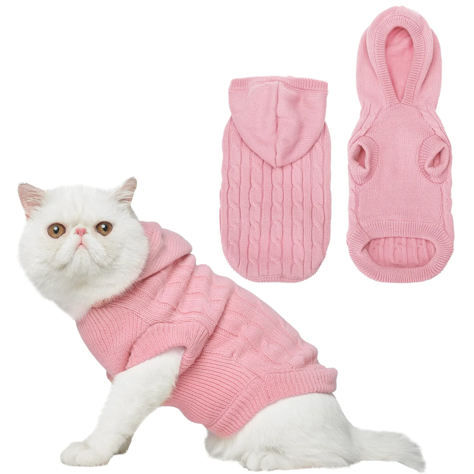 Prestigious PUPTECK Winter Knit Sweater Coat for Small Dogs Cats – Soft Pink Hoodie Leash Hole Size S Fine