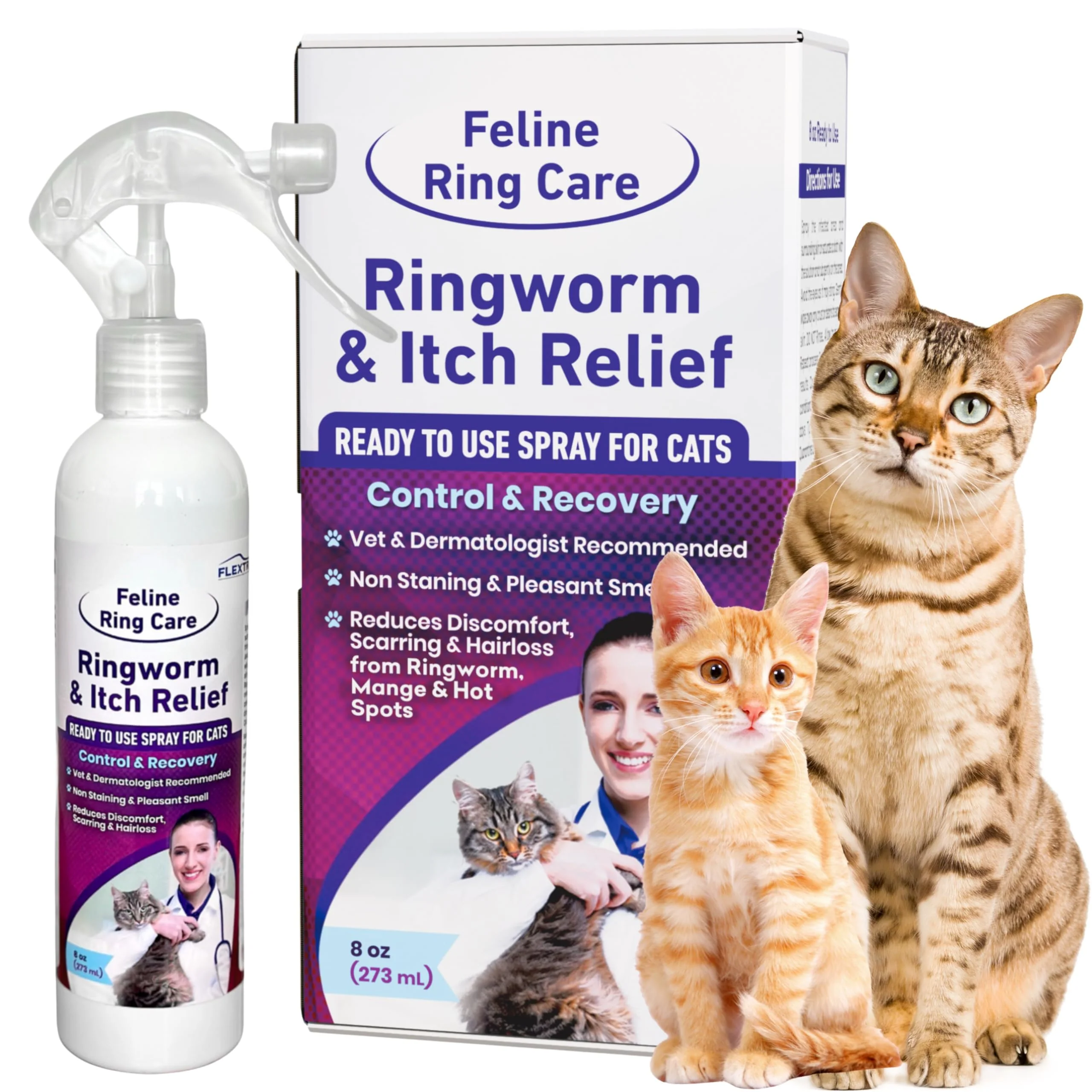 Organic FlexTran Feline Ring Care 8oz Ready-to-Use Itch Relief Spray for Cats Small Pets Smart