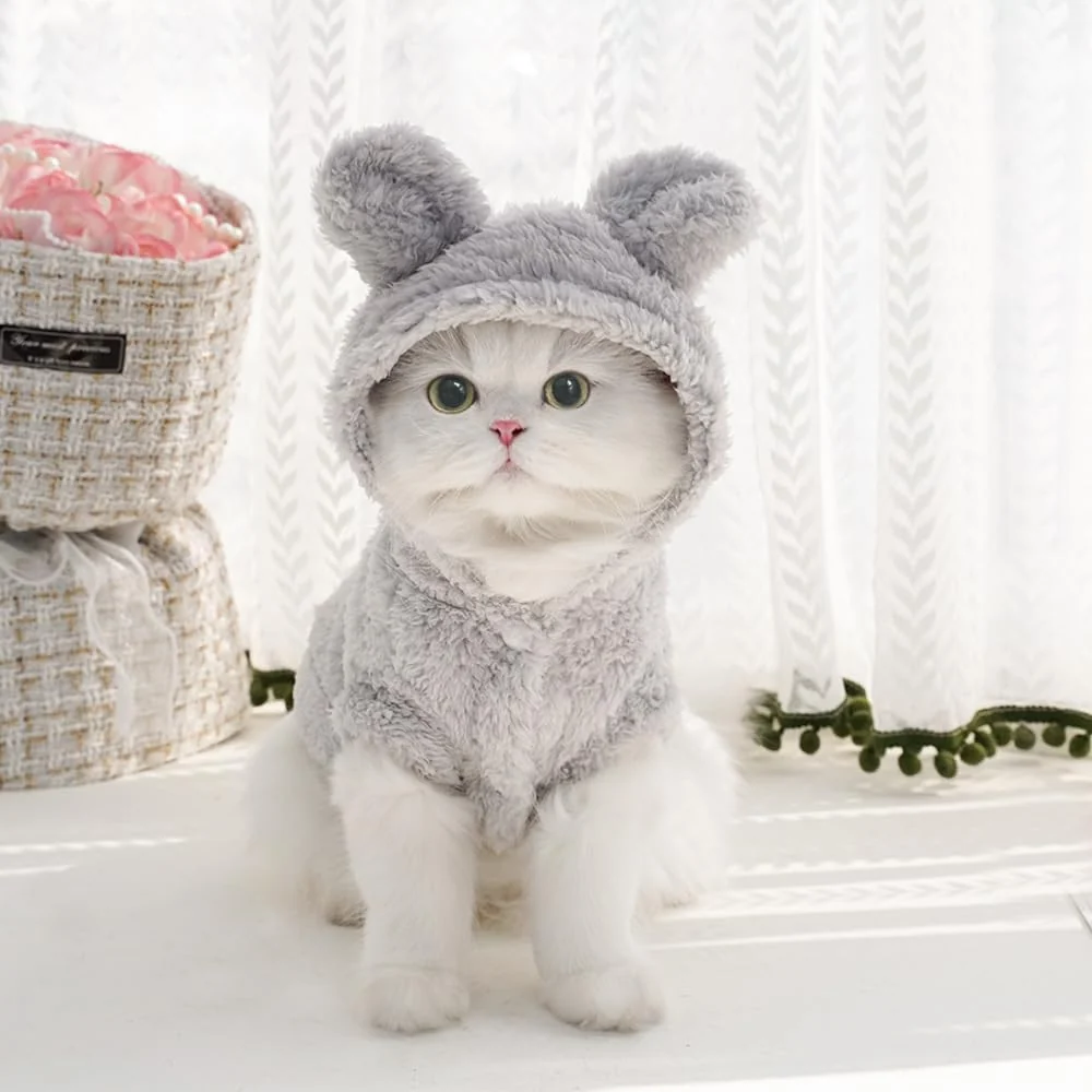 Environmentally Friendly Selena Cat Bunny Ears Costume – Cozy Pet Hoodie Small Gray Refined