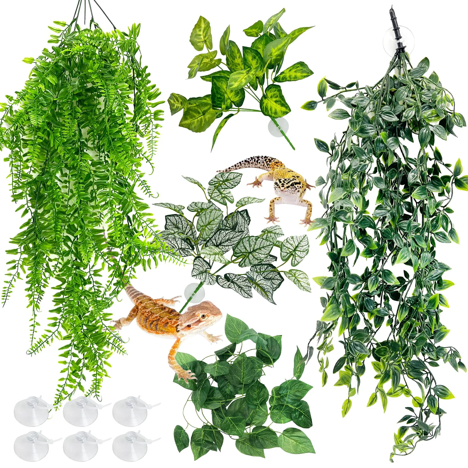 Practical Hamiledyi 5 Pcs Reptile Plants Terrarium Decor – Hanging Fake Leaves for Bearded Dragons Geckos Snakes Lightweight
