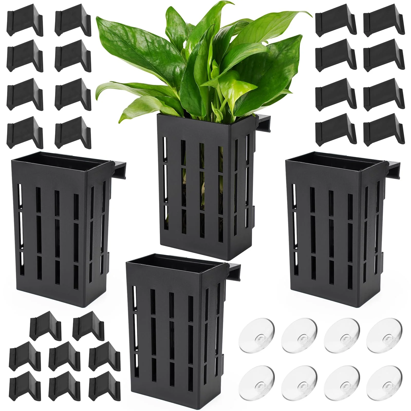 Reusable Borlech Upgraded Large Aquarium Plant Holder with Hooks Suction Cups – Black Authentic
