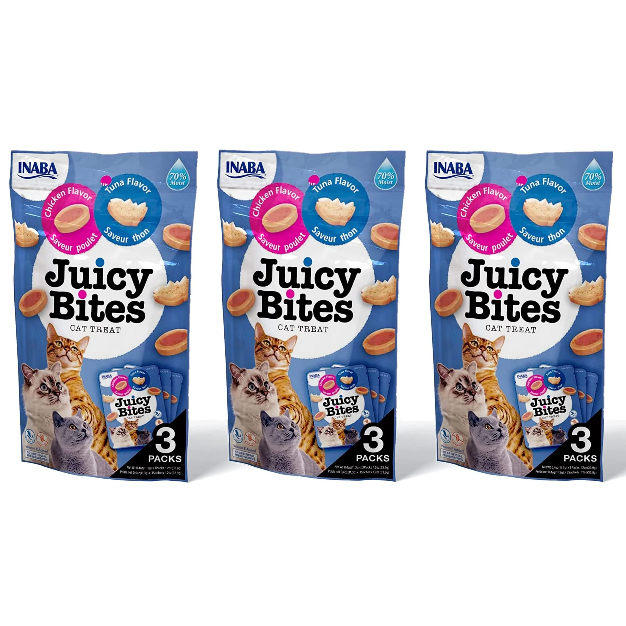 Exclusive INABA Juicy Bites Grain- Cat Treats – Tuna Chicken Soft Moist Chewy Vitamin E Green Tea Extract 9 Pouches High-Performance