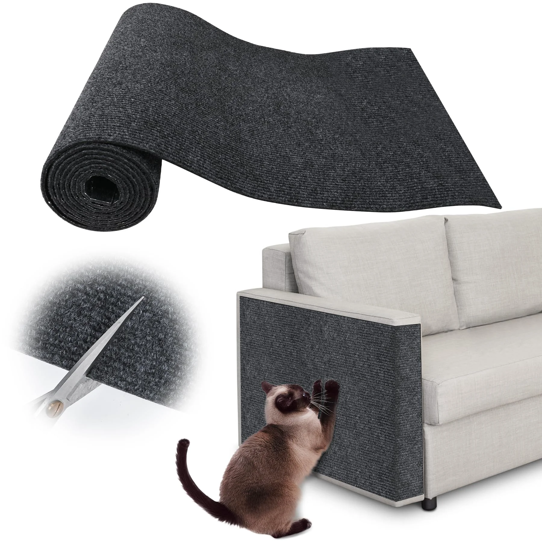 Genuine Inchoco Cat Scratch Pad - 100 x 15.8 in Self-Adhesive Furniture Protector Dark Gray Crafted