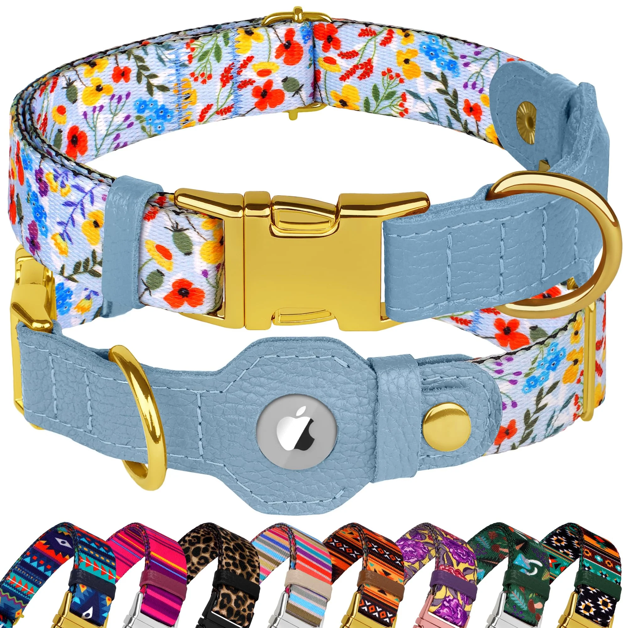 Environmentally Friendly BUDKAS AirTag Dog Collar – Adjustable Leather-Nylon with Built-In AirTag Holder XS–XL Eco-Friendly