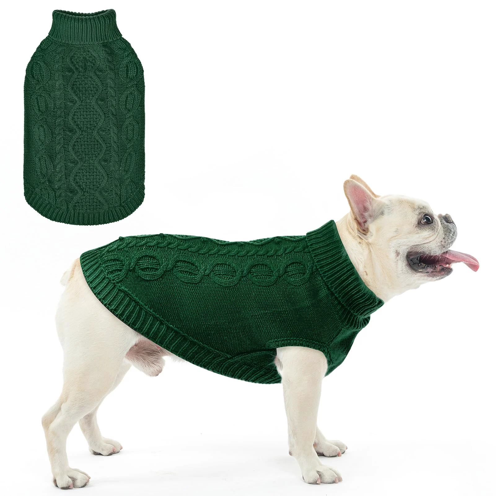 Excellent SCENE Knitted Dog Sweater — Dark Green SM Warm Knitwear for Small Medium Large Dogs with Leash Hole Stylish