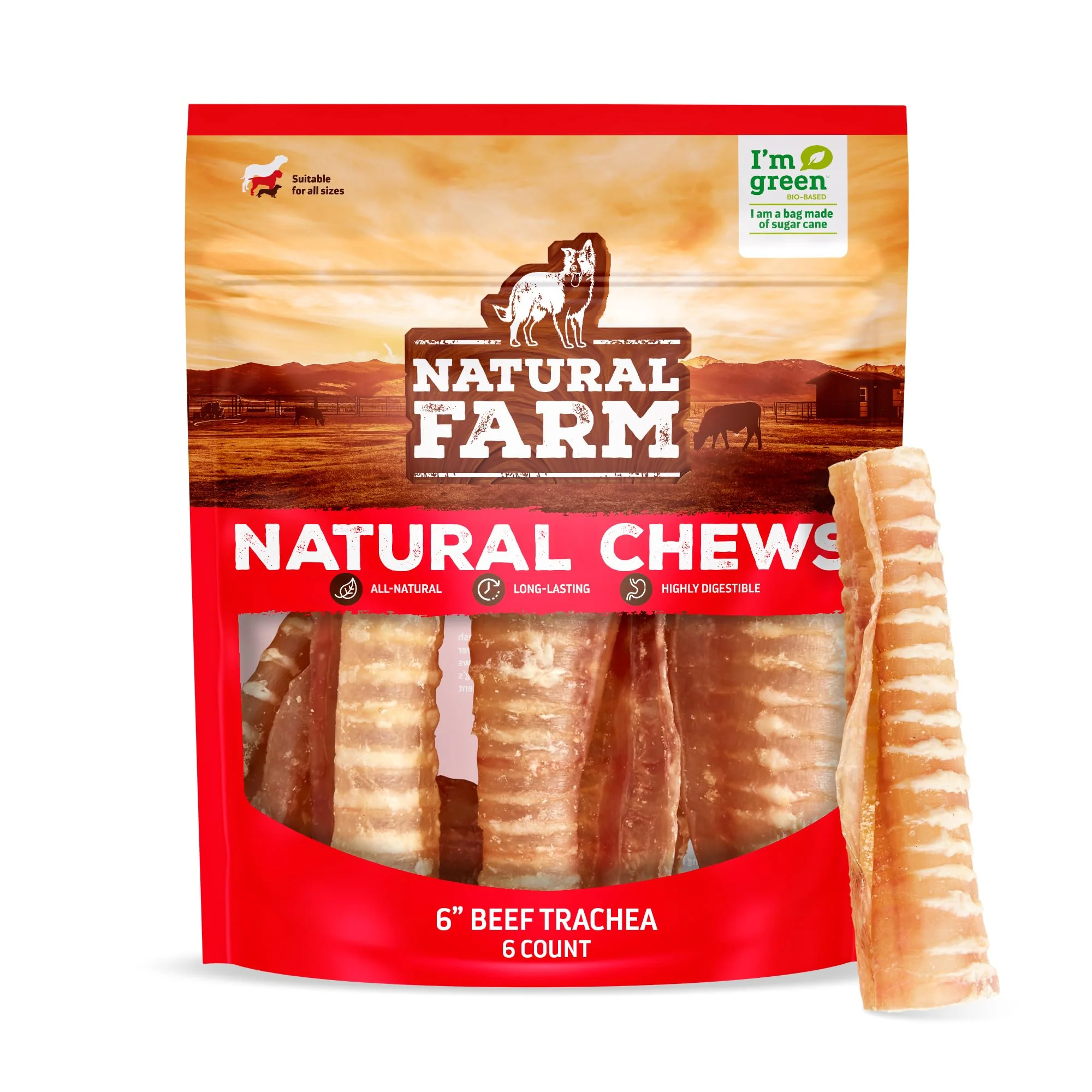 Quality Natural Farm Beef Trachea for Dogs 6 Inch 6 Pack Optimized