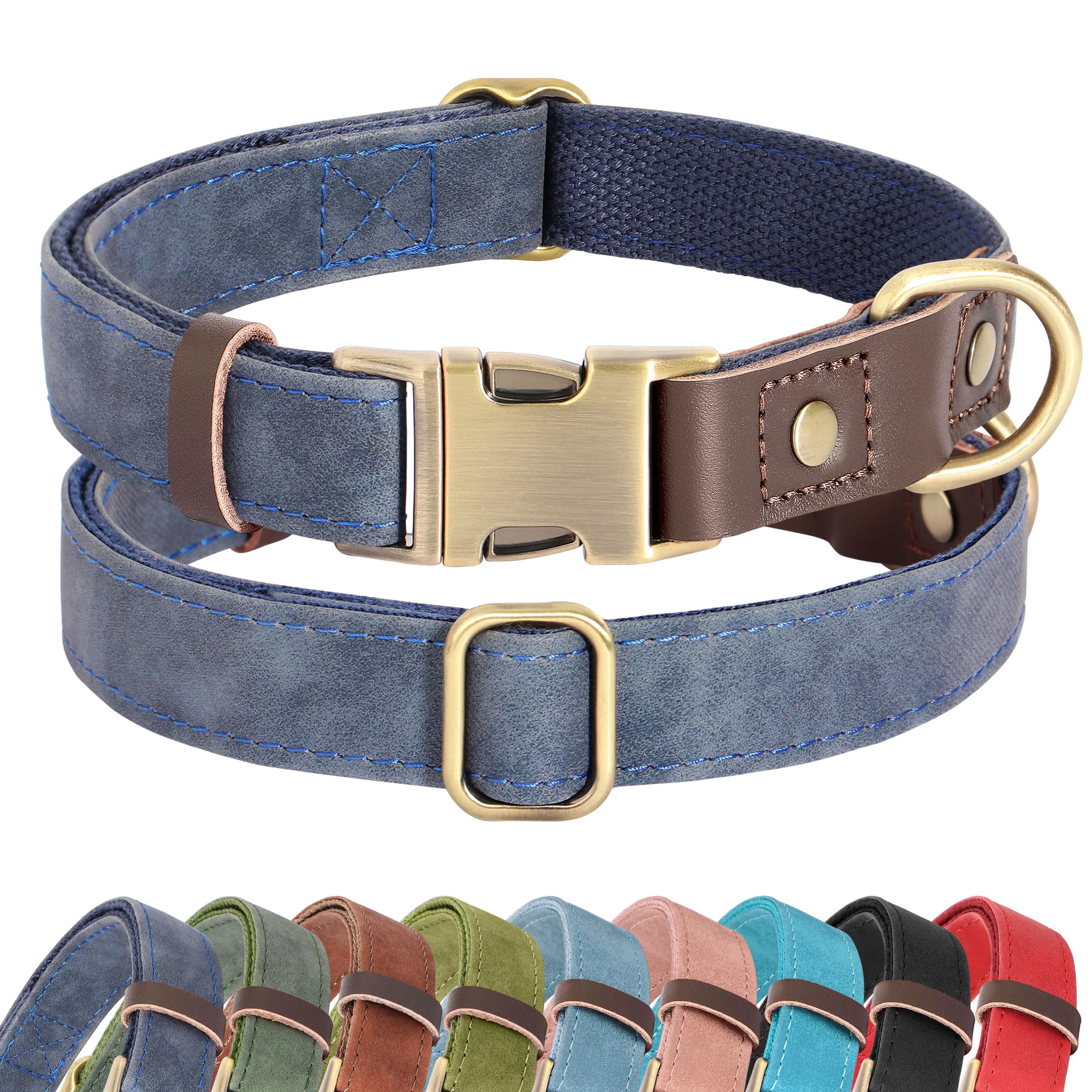 Smooth Didog Soft PU Leather Dog Collar for Medium Dogs – Adjustable Quick-Release Blue Luxury