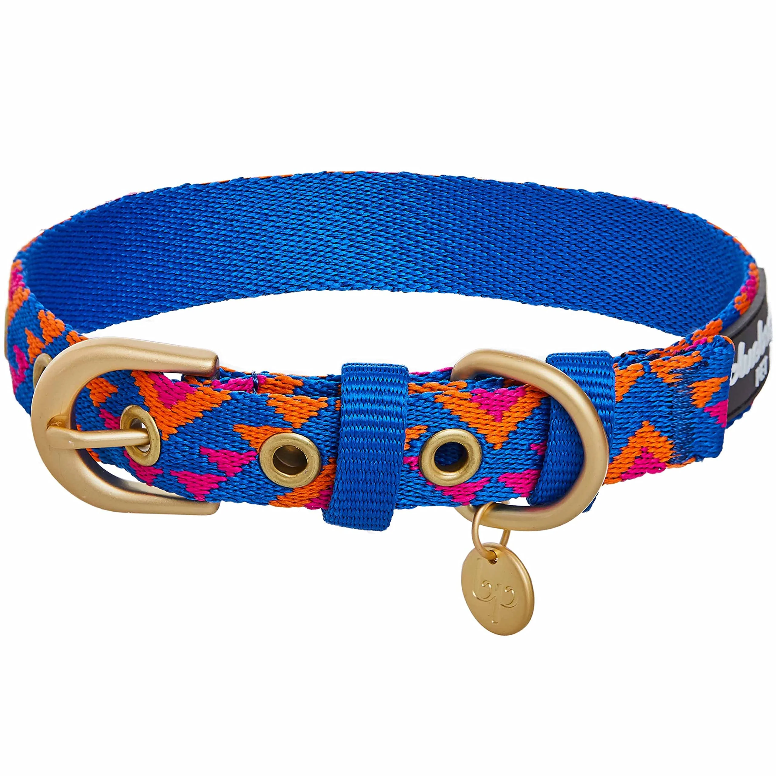 Powerful Blueberry Pet Adjustable Navy Collar for Large Dogs — Southwestern Tribal Triangles with Gold Buckle Natural