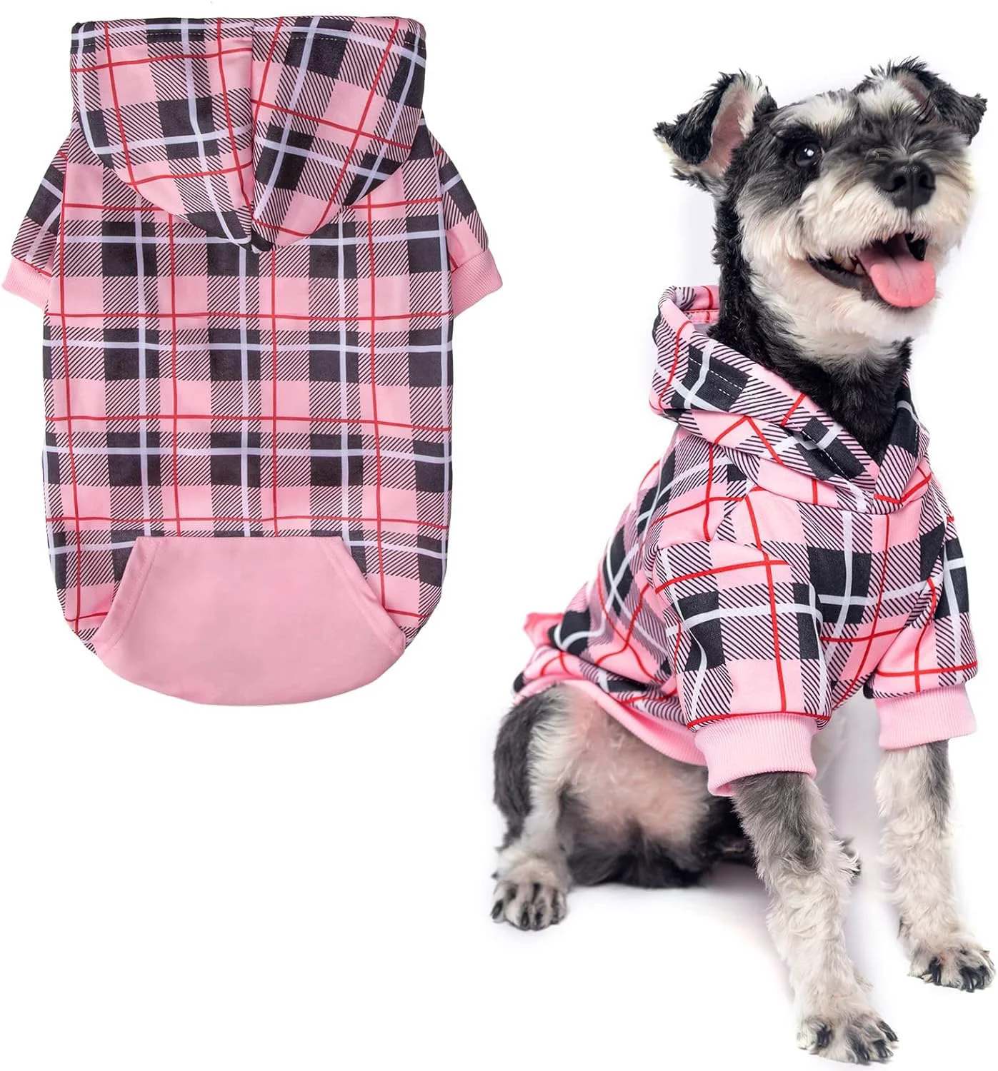 Optimized EXPAWLORER Plaid Dog Hoodie Pink Medium British Style Warm Sweater with Leash Hole Green