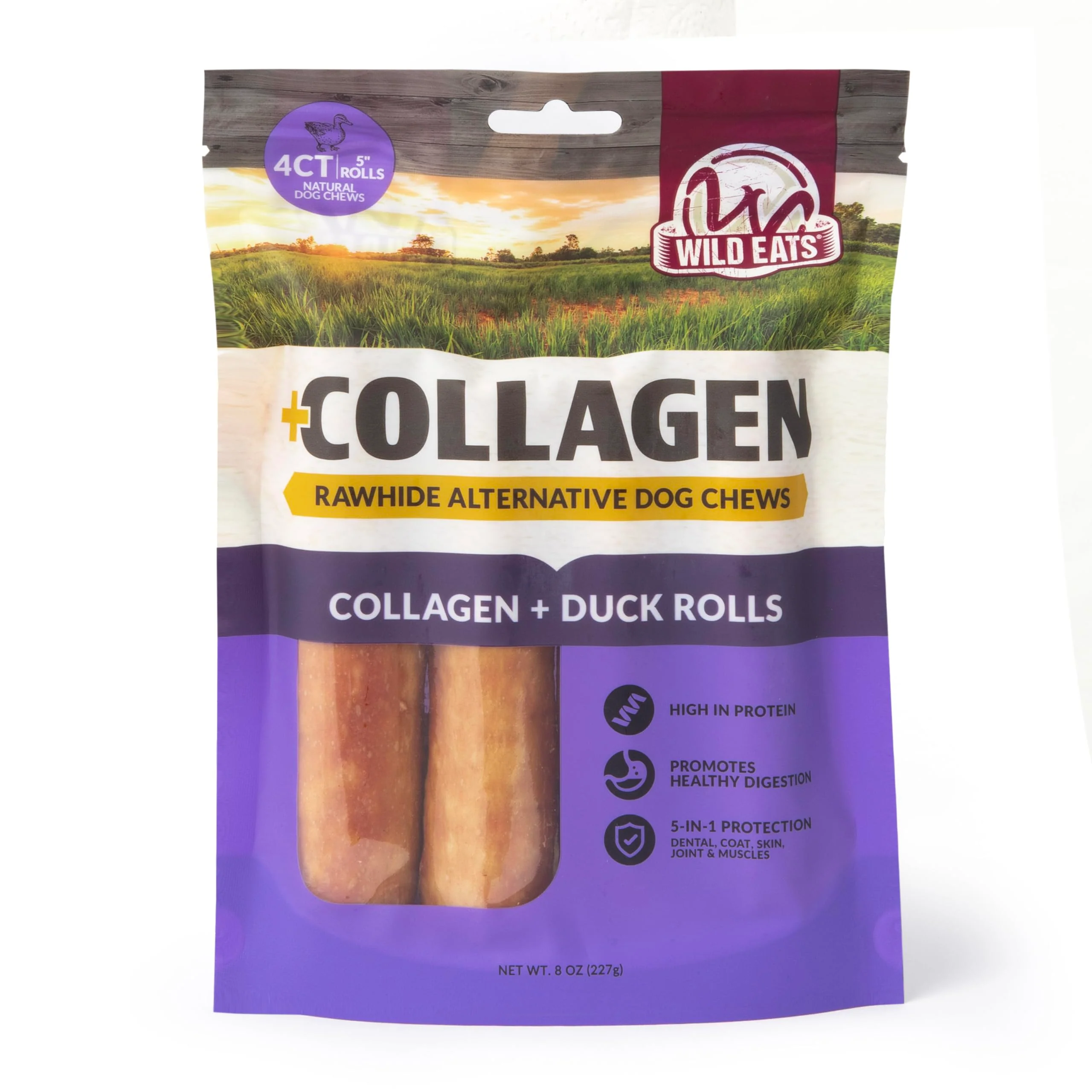 Smooth Wild Eats Duck Flavor Collagen Retriever Style Cheek Roll 5in Dog Chews - 4 Pack Dependable
