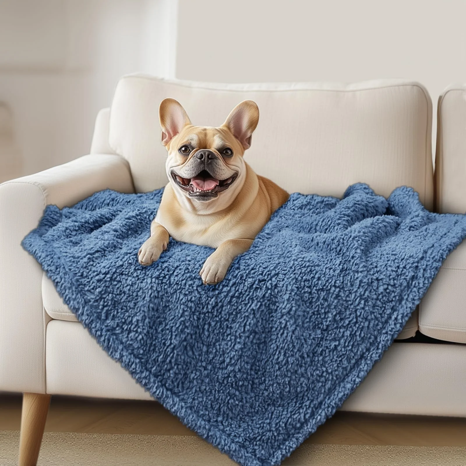 Smart Luciphia Premium Fleece Dog Cat Blanket – Soft Sherpa Throw for Small to Medium Pets 41x31 Haze Blue Certified