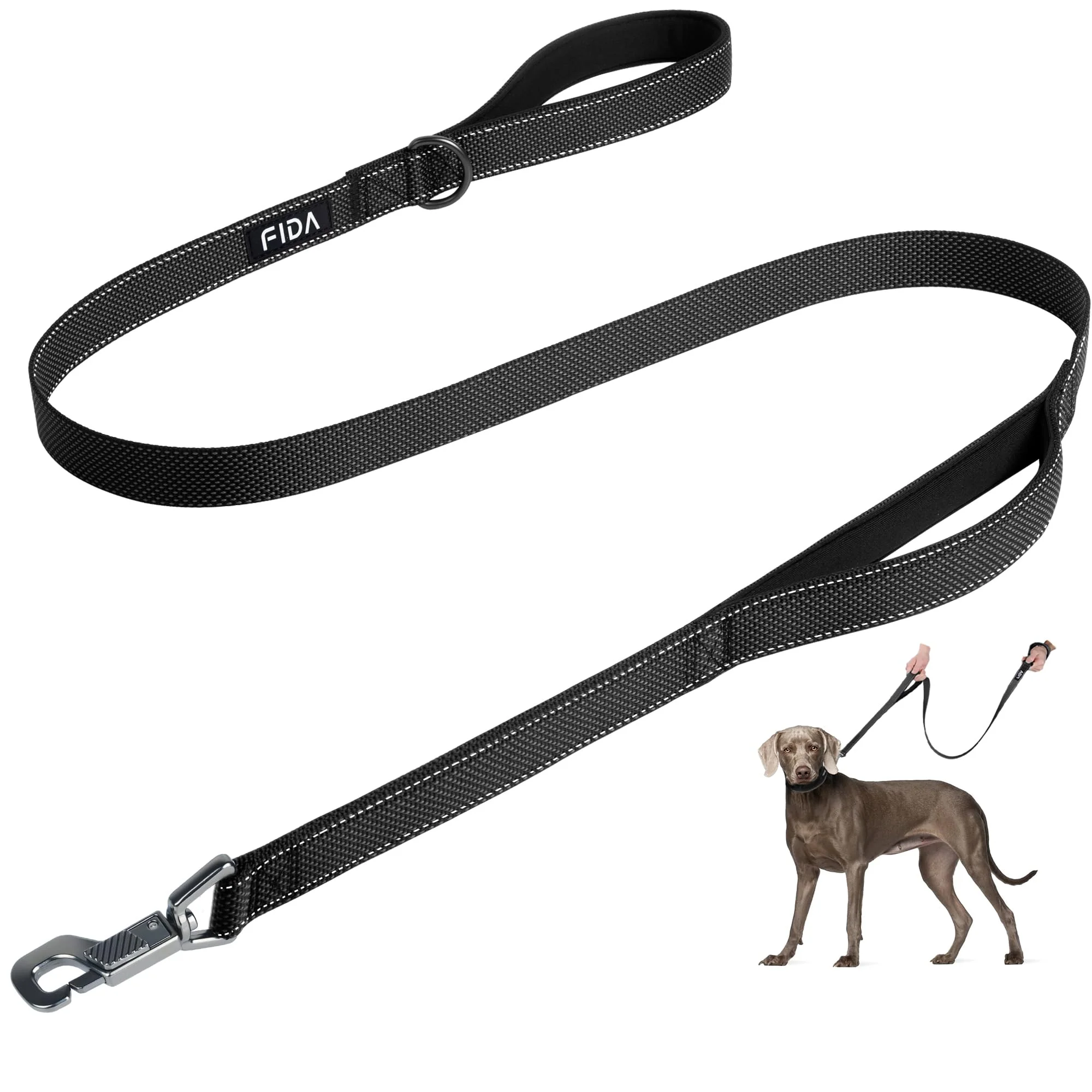 Selected Fida 4 ft Heavy Duty Dog Leash — Dual Padded Handles Reflective Easy Snap Hook 1 inch x 4 ft User-Friendly