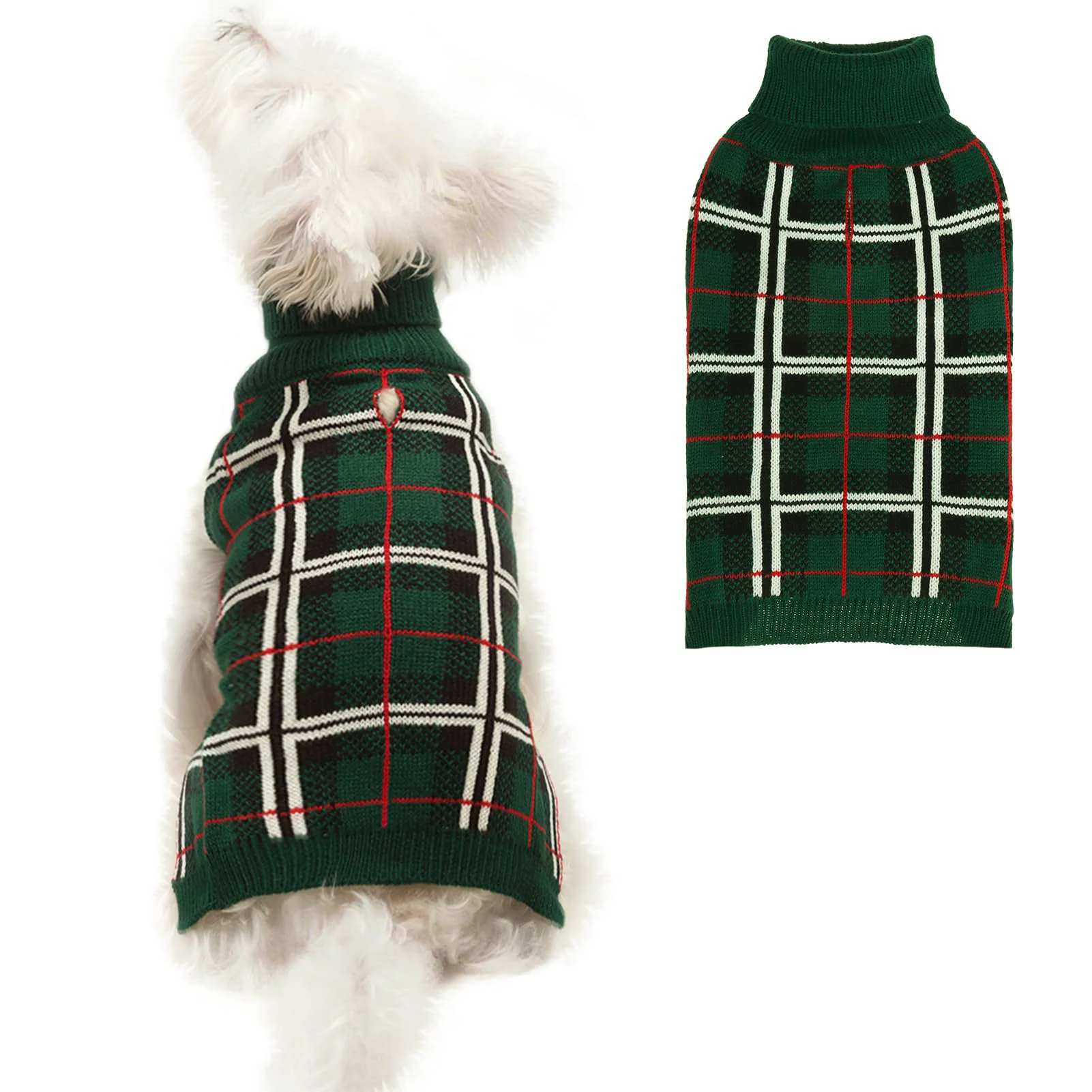 Flexible PUPTECK Dog Sweaters for Small to XL Dogs – Fall Plaid Winter Coat Green Outstanding