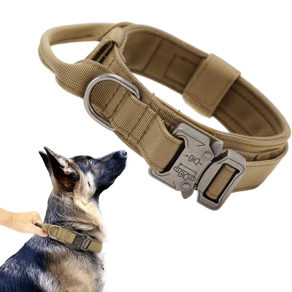 Specialty Xqpetlihai Tactical Dog Collar – Adjustable Nylon Collar with Control Handle Heavy-Duty Buckle Medium Large Brown M Detailed
