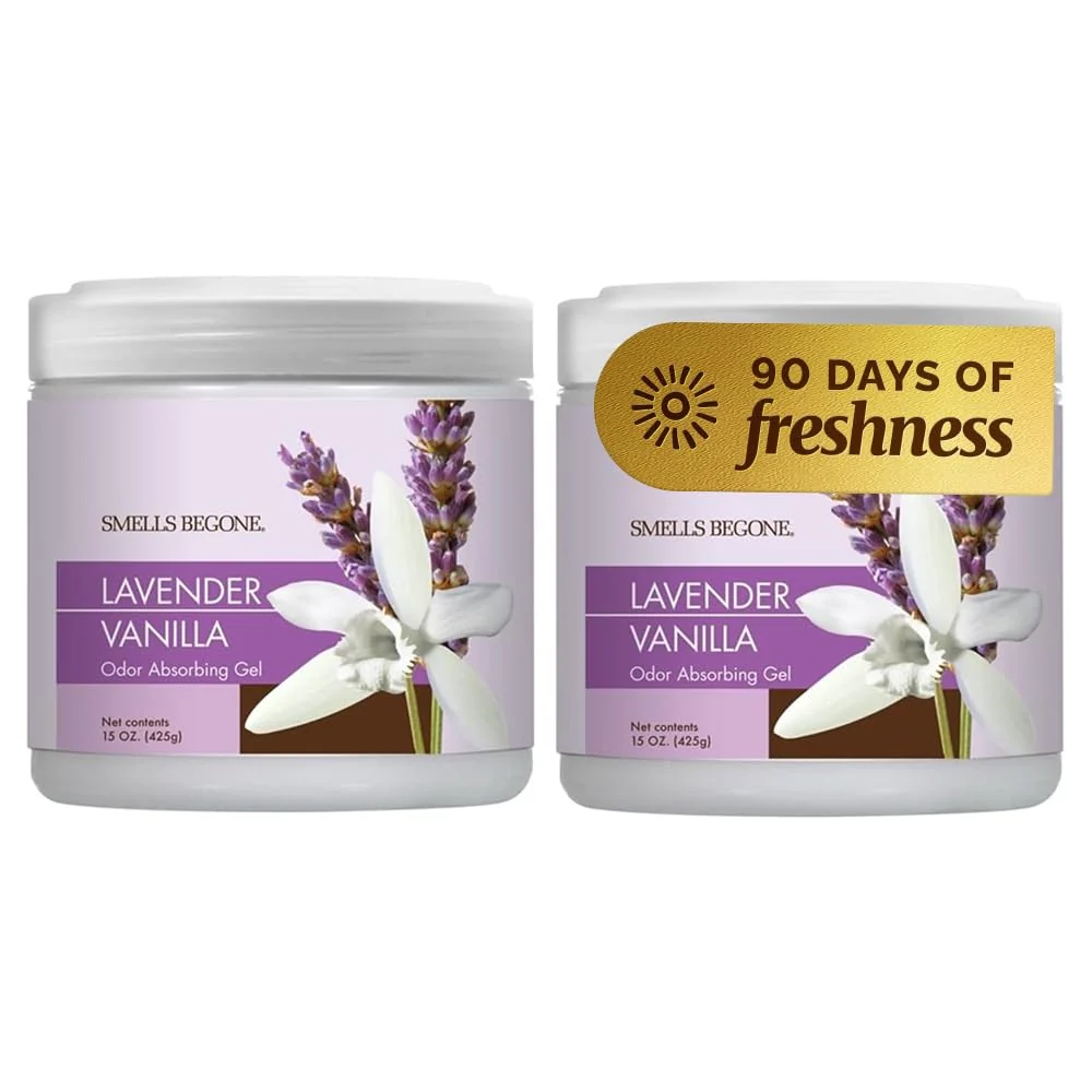 Exclusive Smells Begone Odor Absorber Gel – 15 oz 2-Pack Lavender Vanilla Odor Control Up to 90 Days Unique