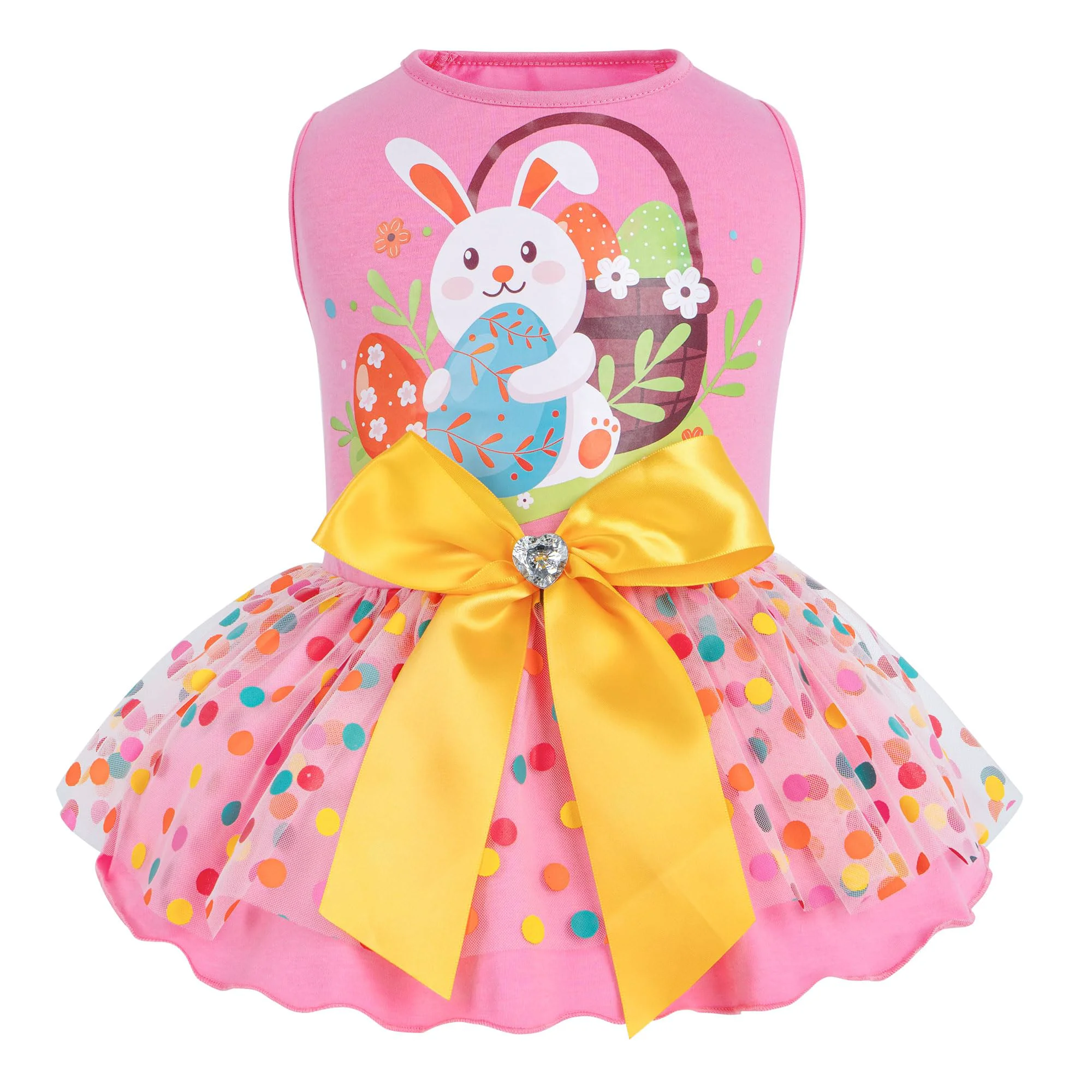 Pure cyeollo Easter Day Dog Dress - Bunny Egg Print Pink Tulle Outfit for Small Dogs Cats Environmentally Friendly