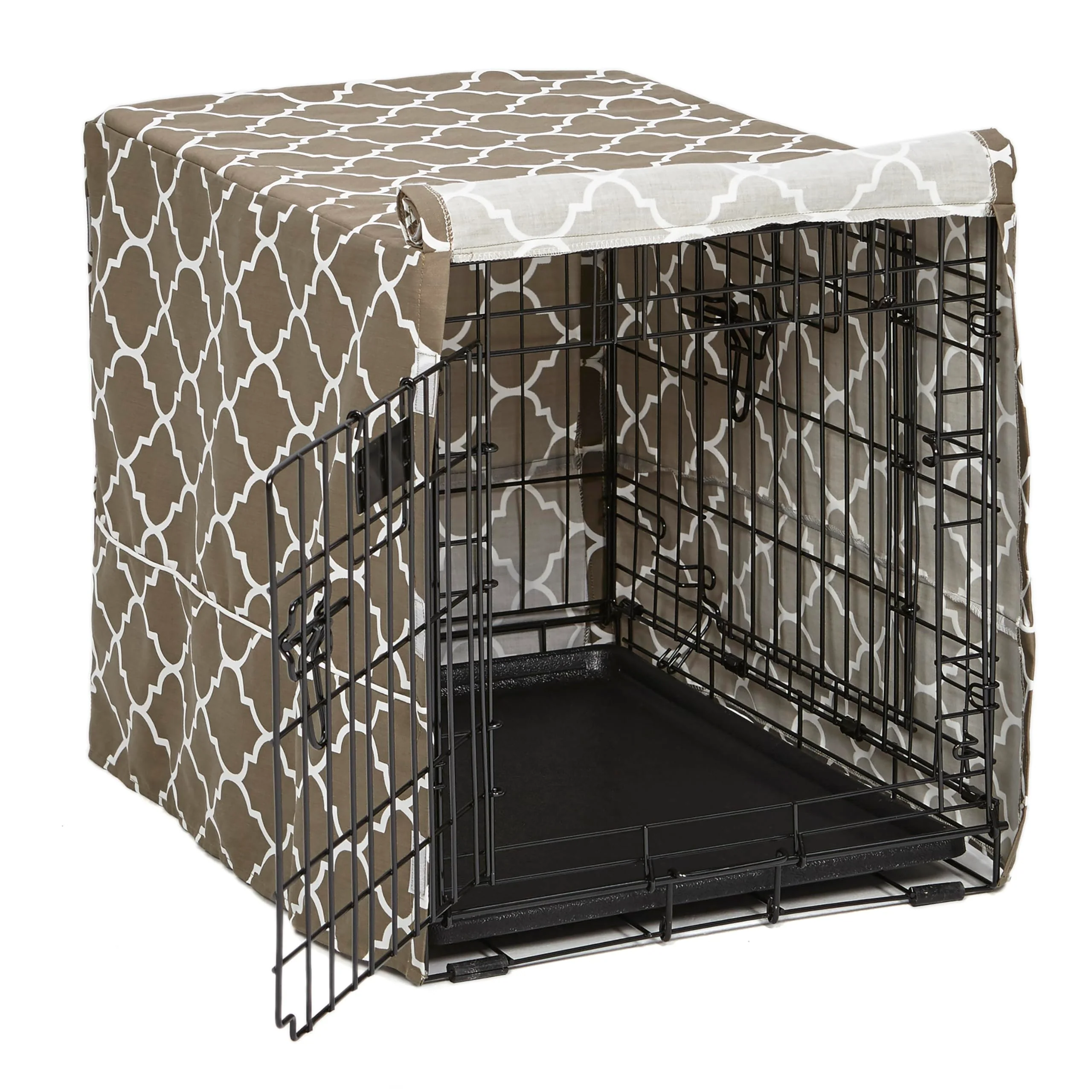 Minimalist MidWest Homes for Pets Small Dog Crate Cover with Teflon Protector – 24-Inch Privacy Brown Designer Print First-Class